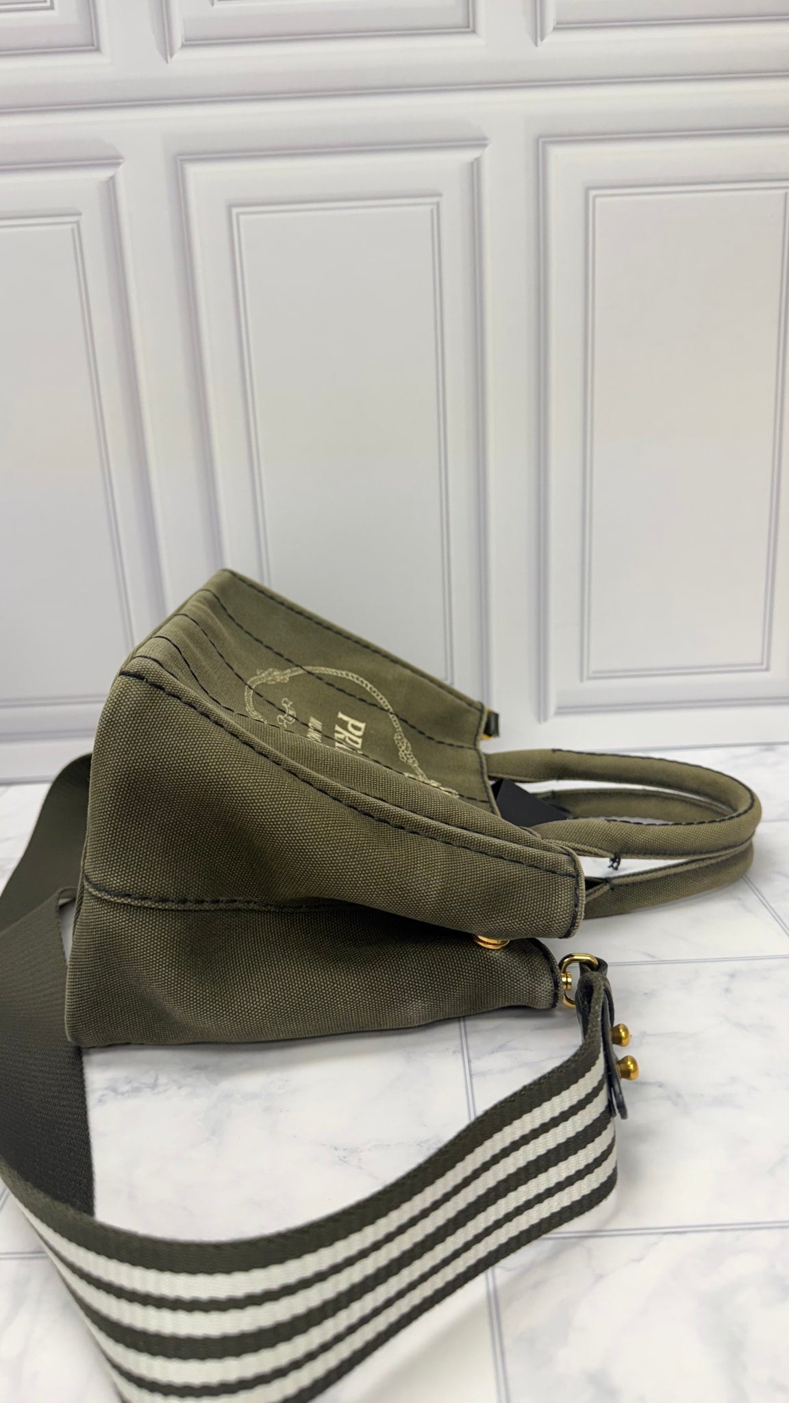 Prada Green Canvas Canapa Small Tote Bag 