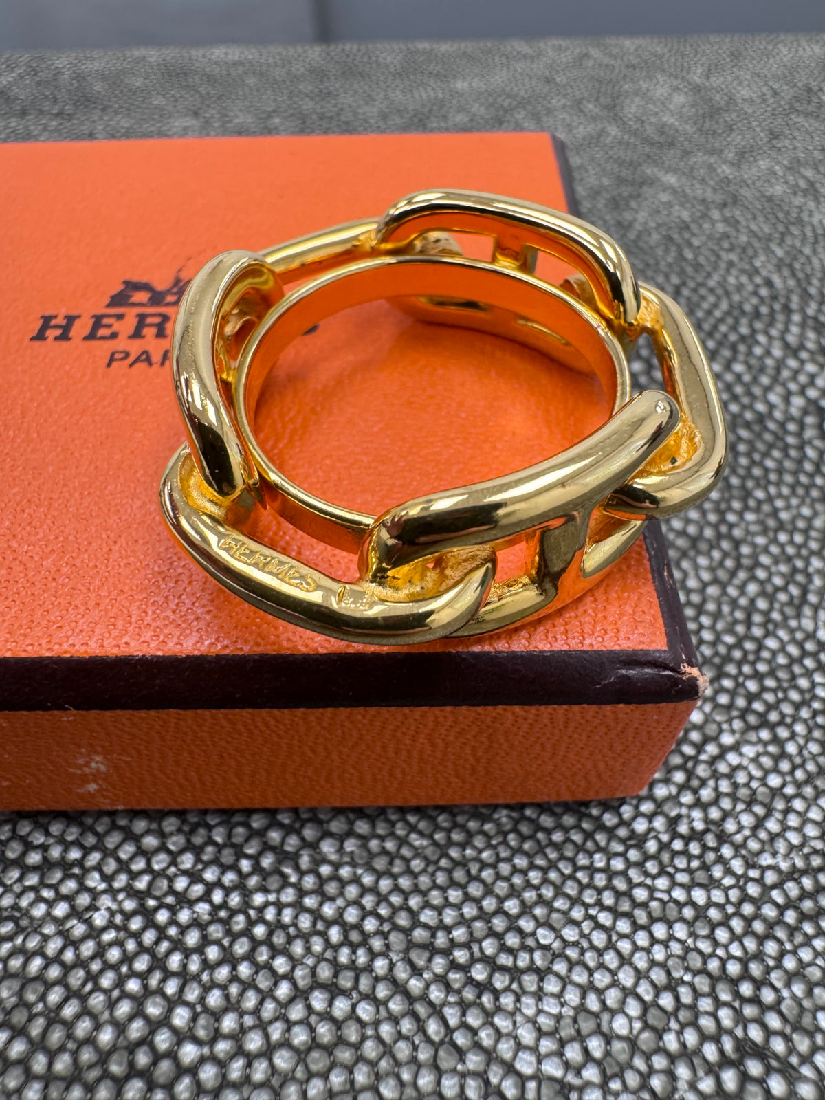 LIKE NEW - Hermes Gold Tone Regate Scarf Ring