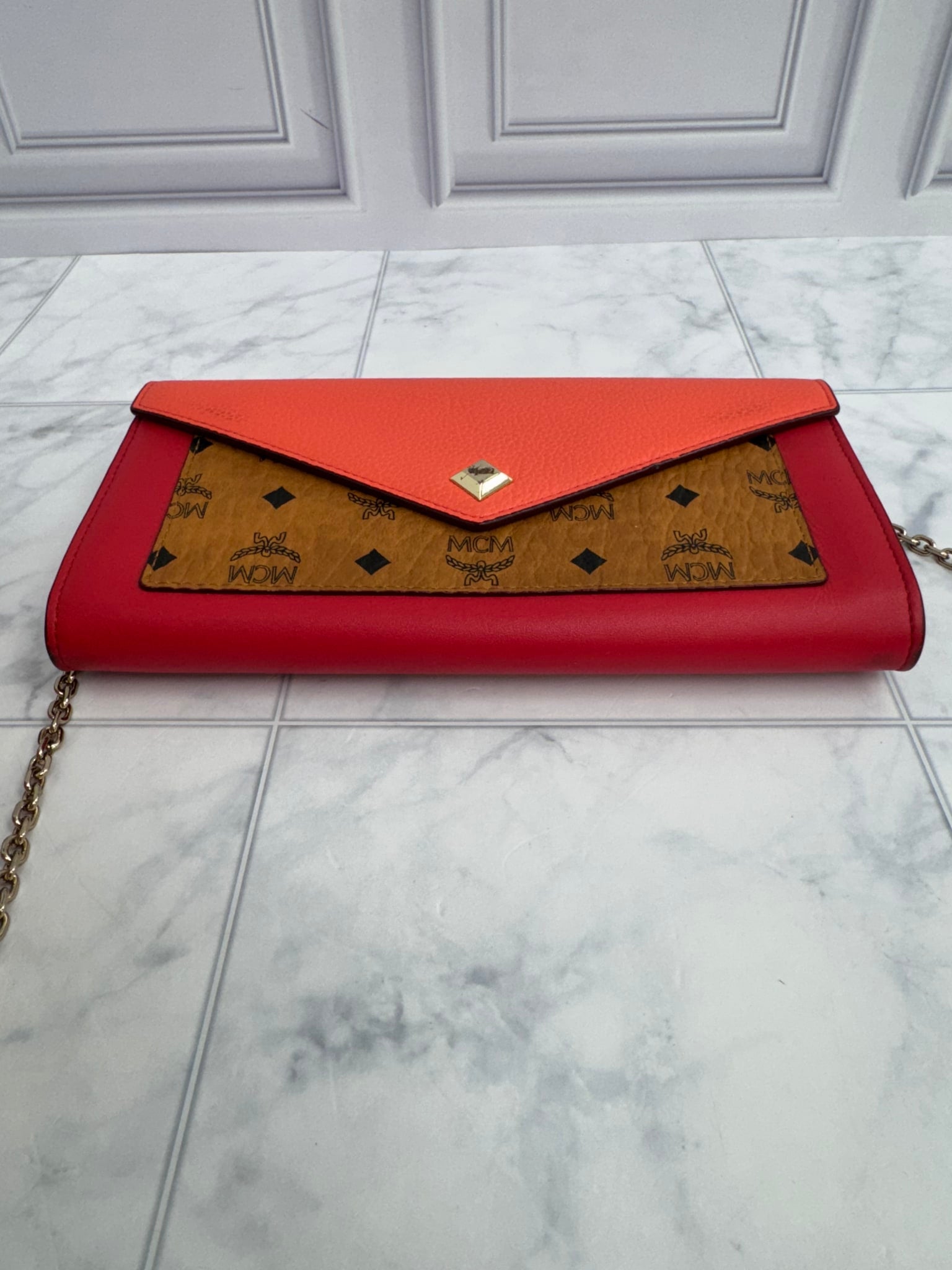 MCM Tricolor Leather Wallet On A Chain