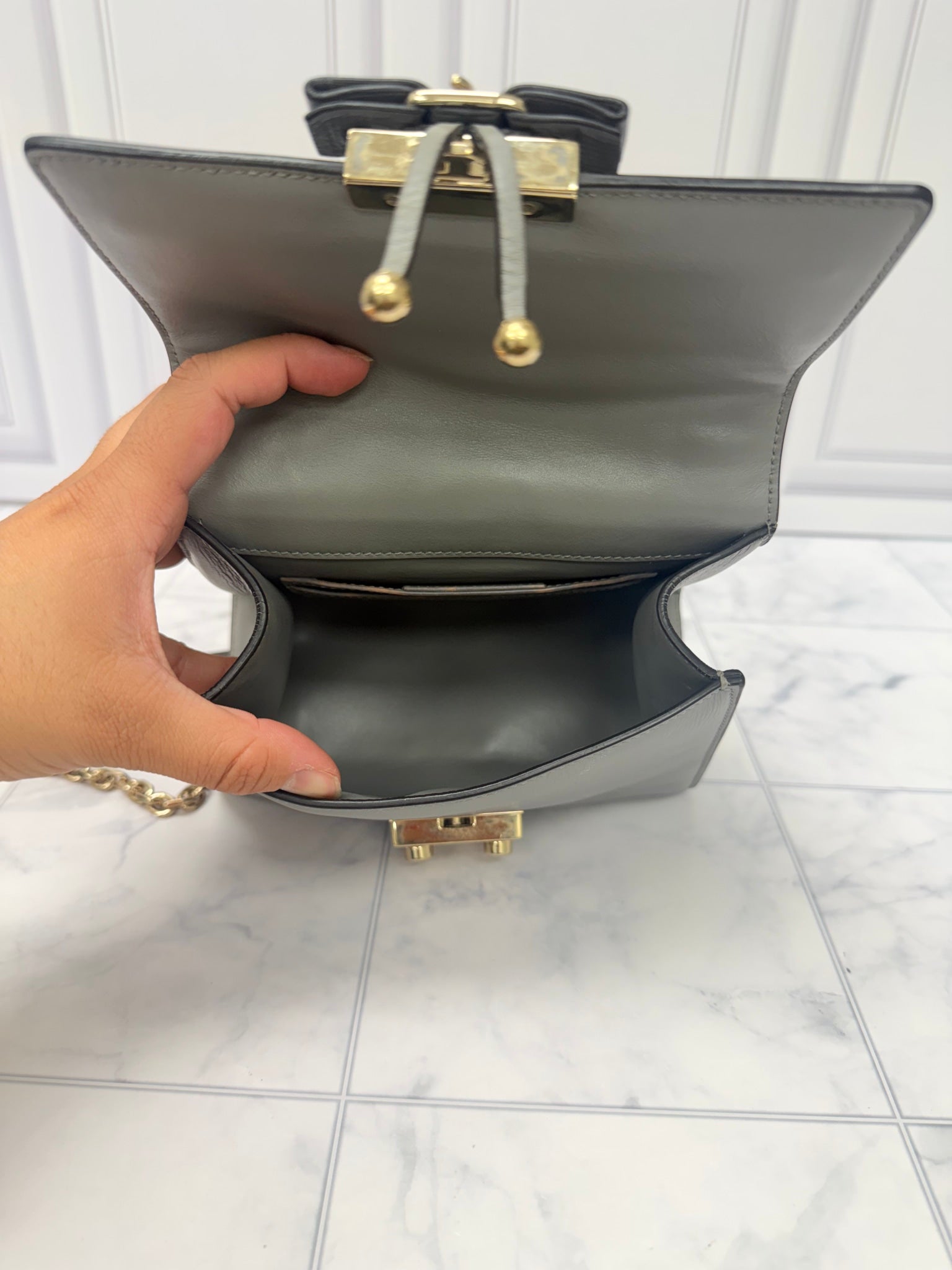 Salvatore Ferragamo Grey Leather Letty Top Handle Crossbody Bag