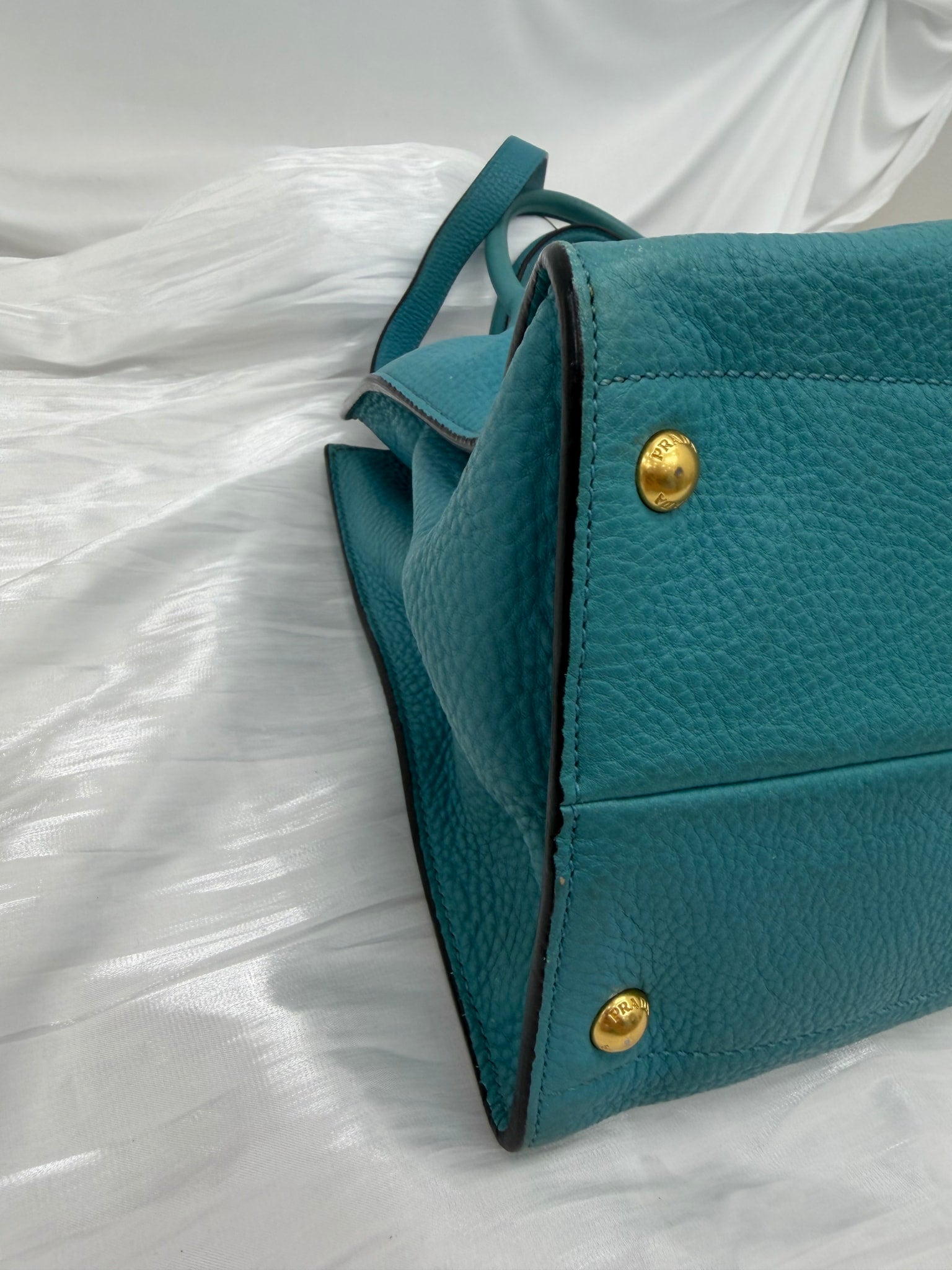 Prada Teal Pebbled Leather Daino 2Way Tote