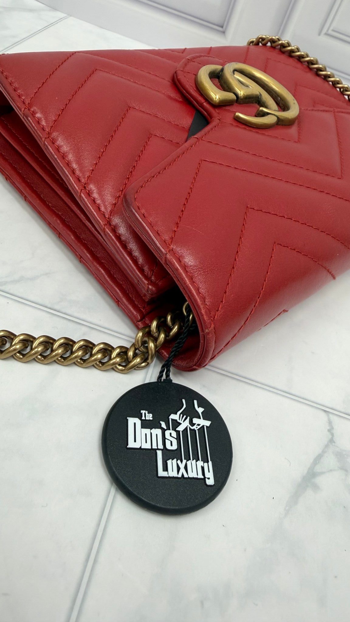 Gucci Red Leather Marmont Wallet on a Chain