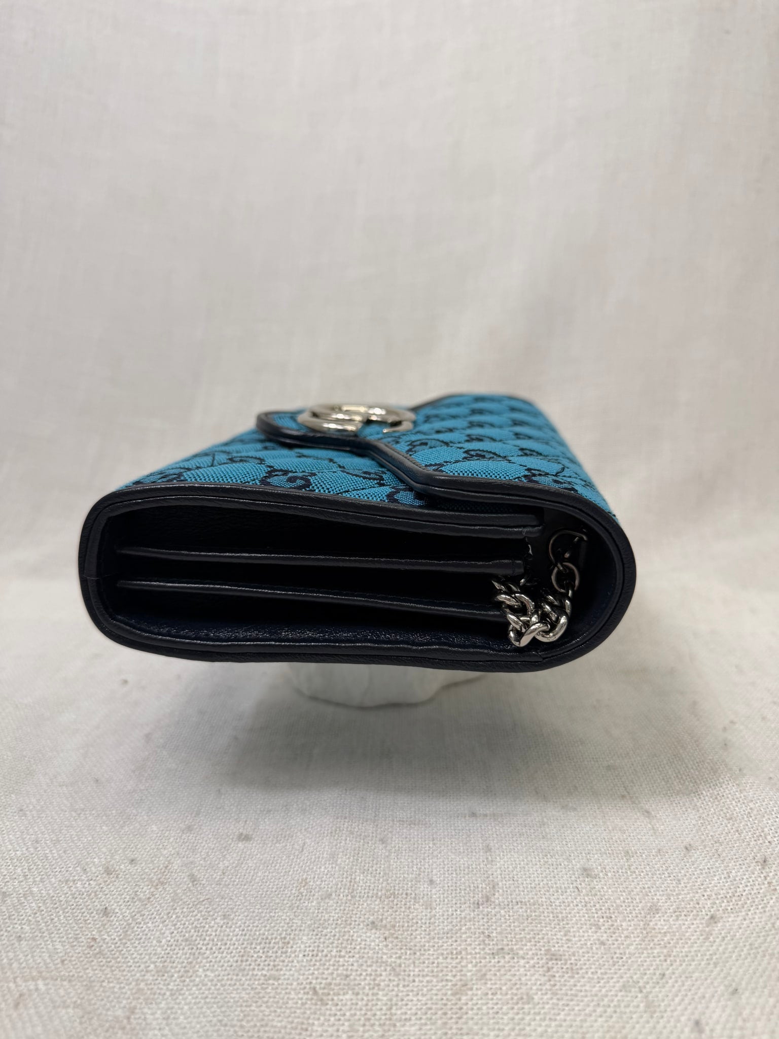 Gucci Blue GG Marmont Canvas Wallet on Chain 