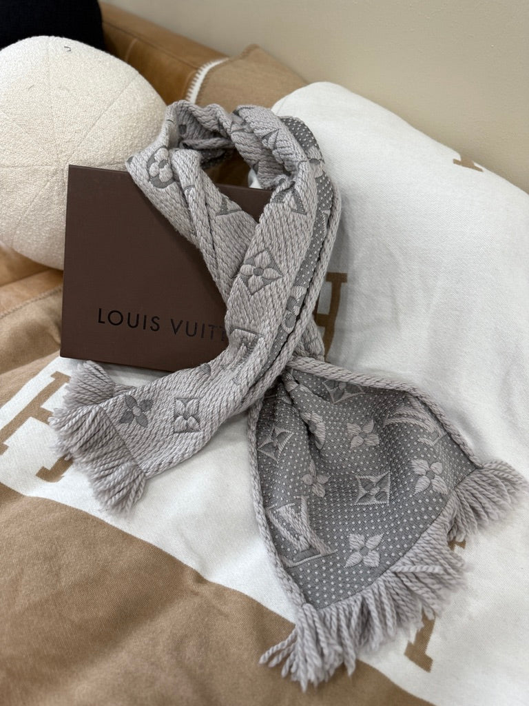 Louis Vuitton Pearl Grey Logomania Scarf Wool Scarf