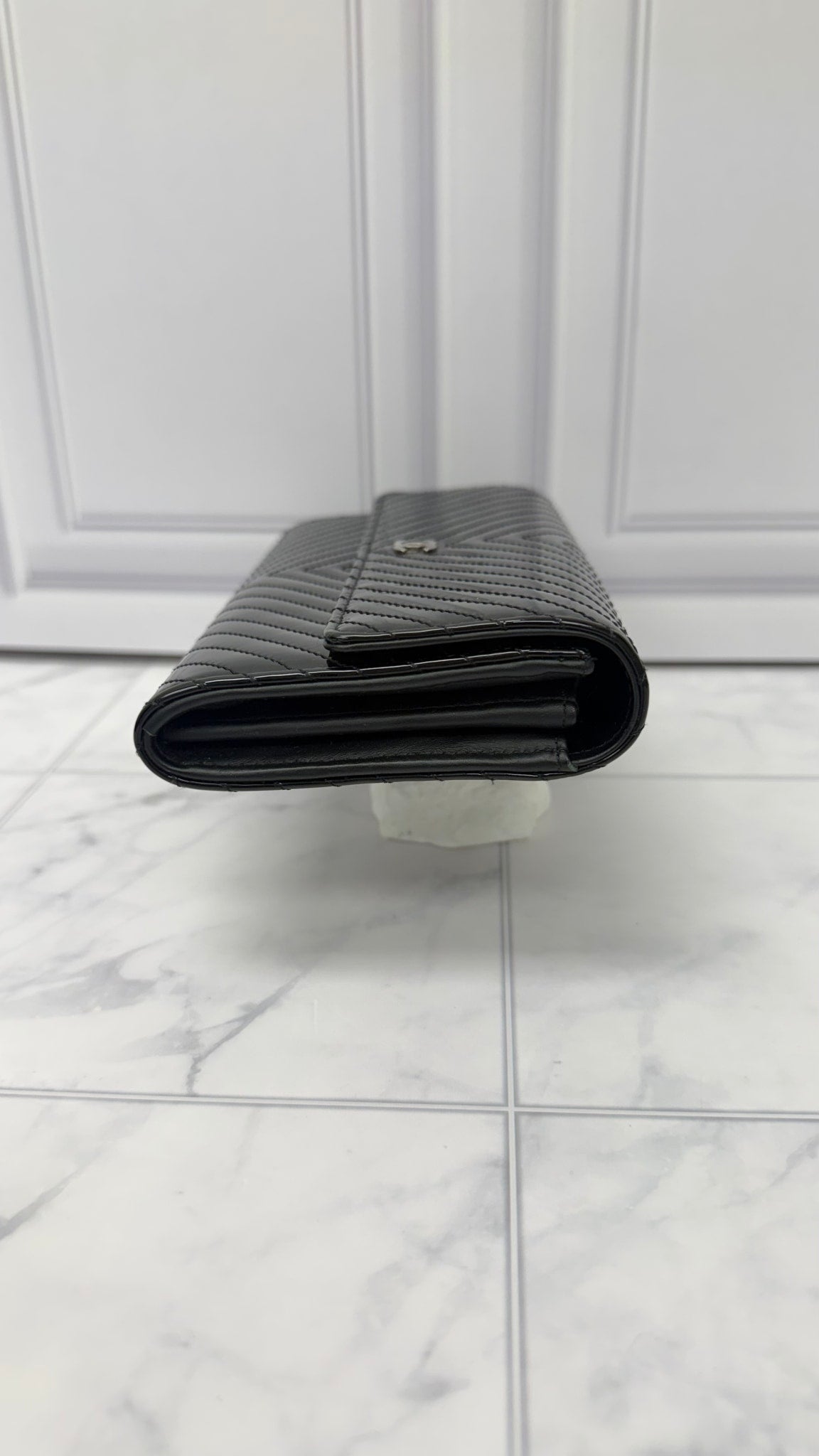 Chanel Black Patent Leather Flap Wallet 