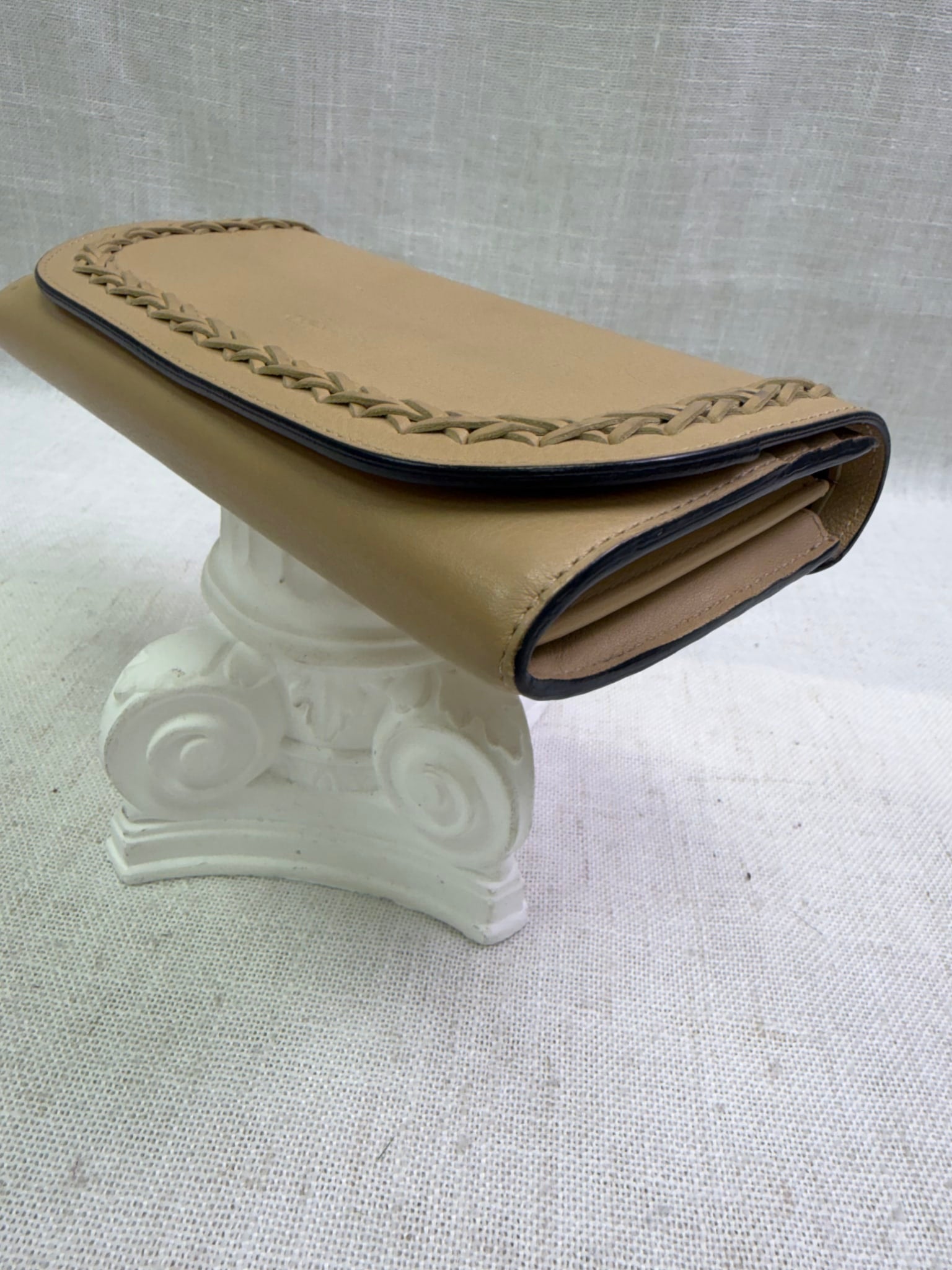 Chloe Beige Grained Leather Woven Hudson Long Wallet