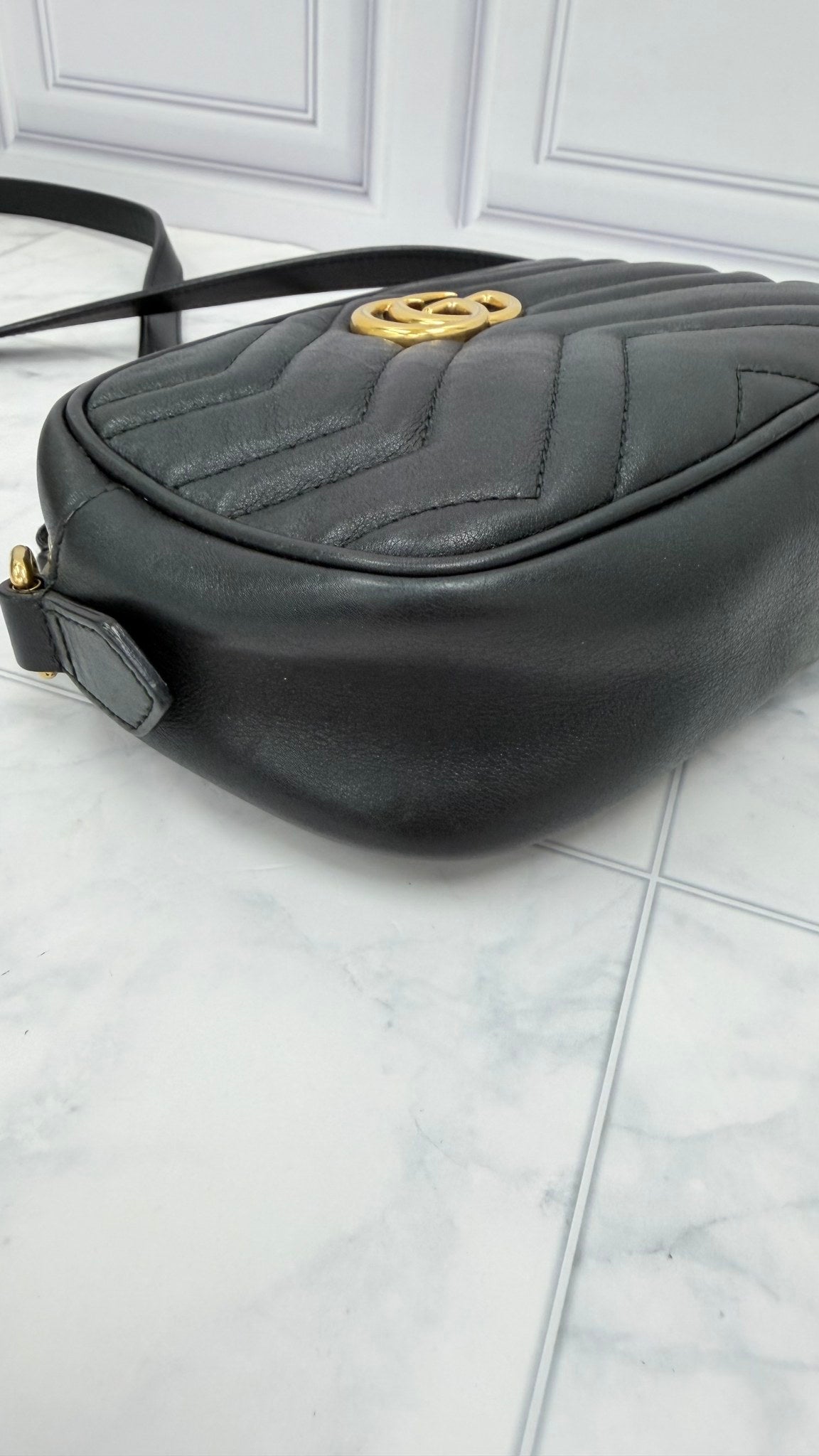 Gucci Black Leather Marmont Mini Camera Crossbody 