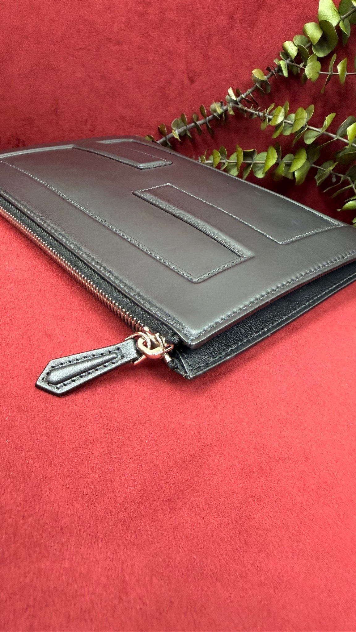 Fendi Black Leather Baguette Pouch
