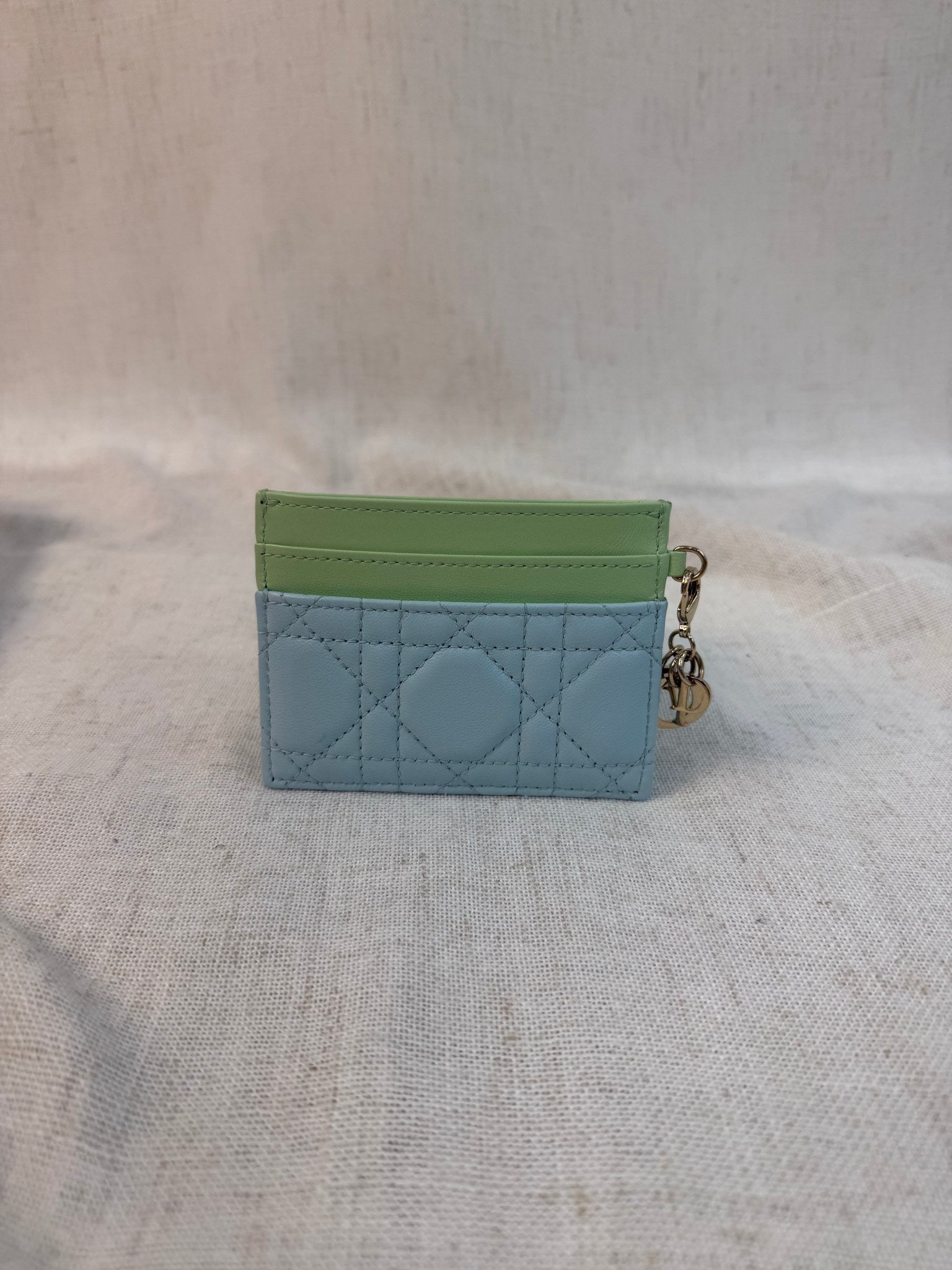 Christian Dior Green And Blue Leather Lady Dior Card Case