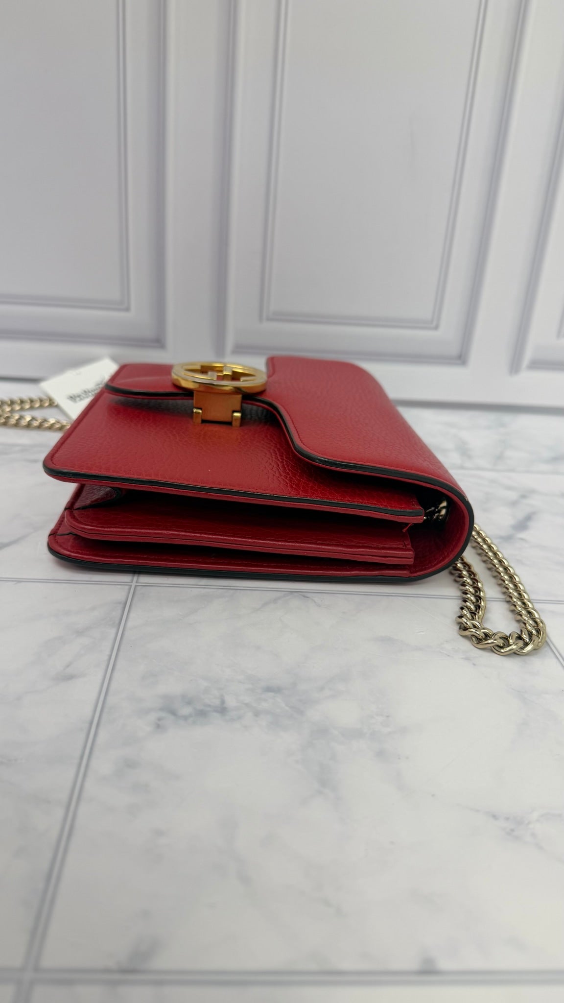 Gucci Red Grained Leather Interlocking G Small Crossbody Bag