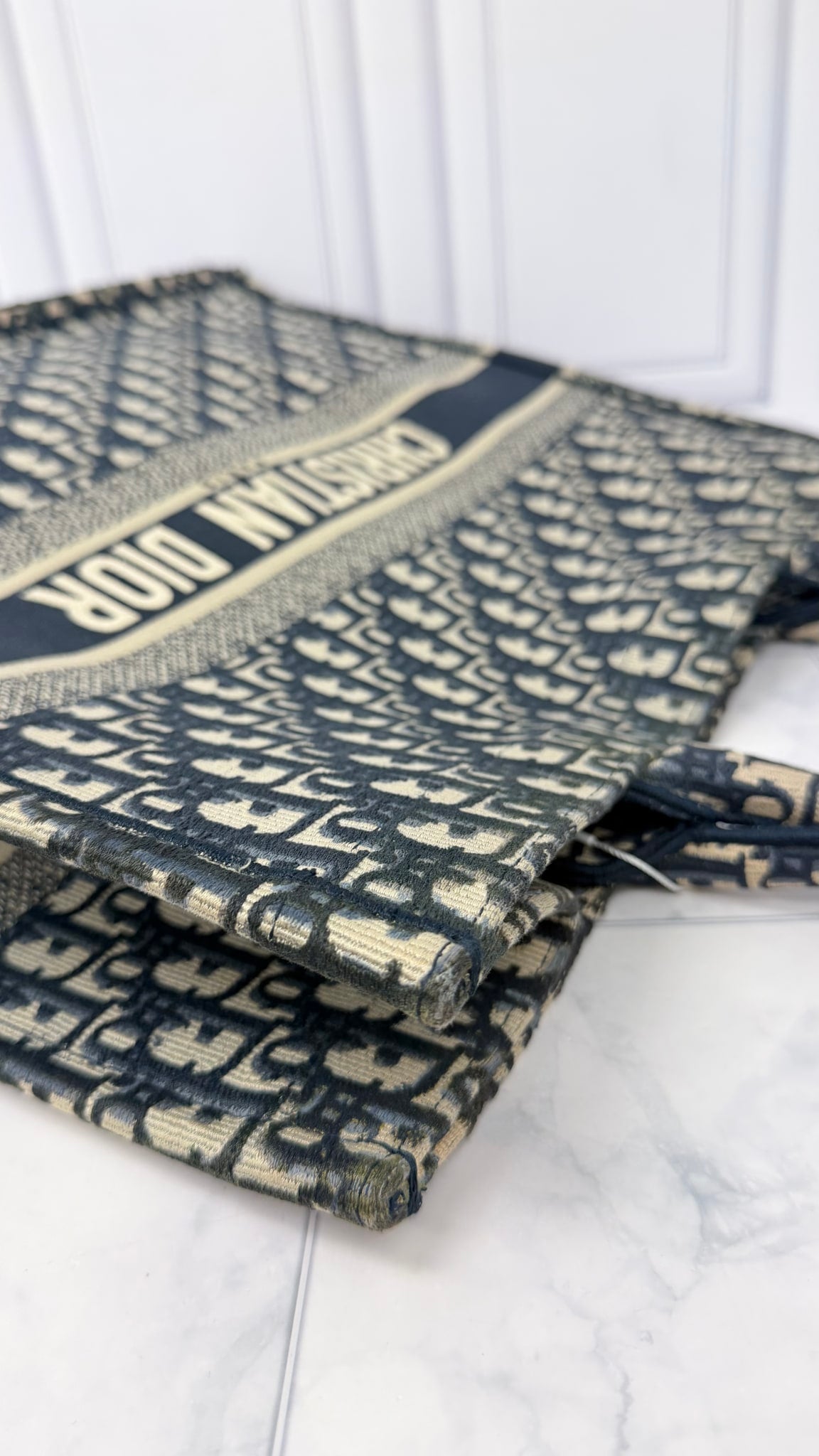 Christian Dior Navy Blue Oblique Embroidery Large Book Tote Bag 