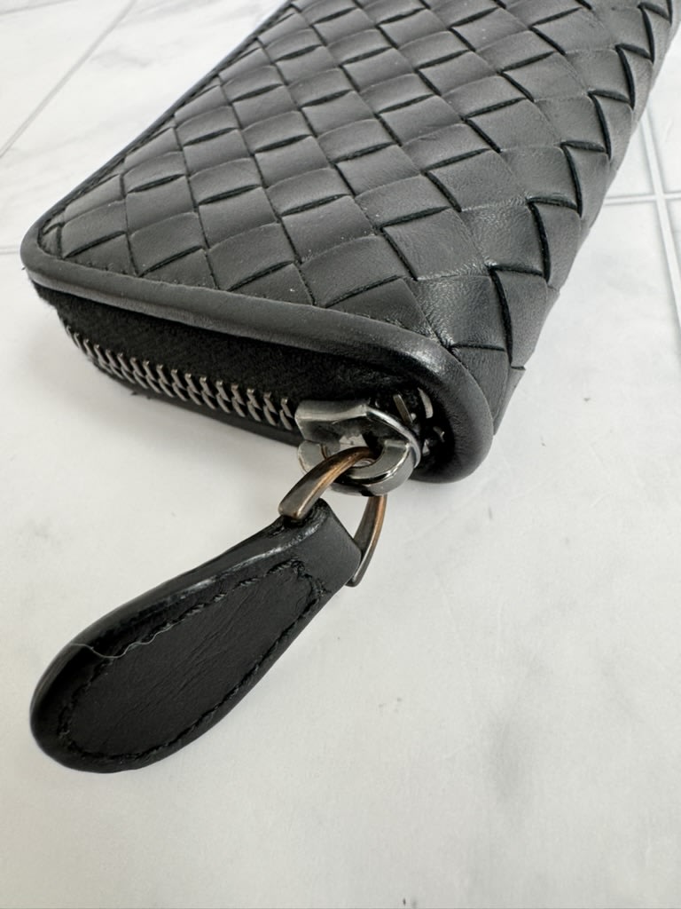 Bottega Veneta Black Intrecciato Leather Compact Zippy Wallet
