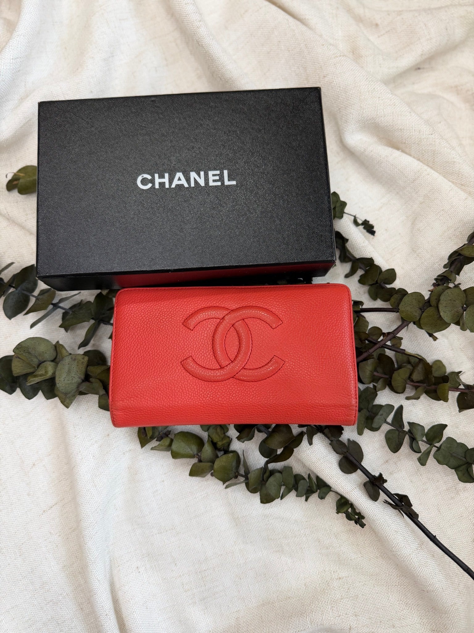 Chanel Coral Caviar Leather Timeless Long Wallet