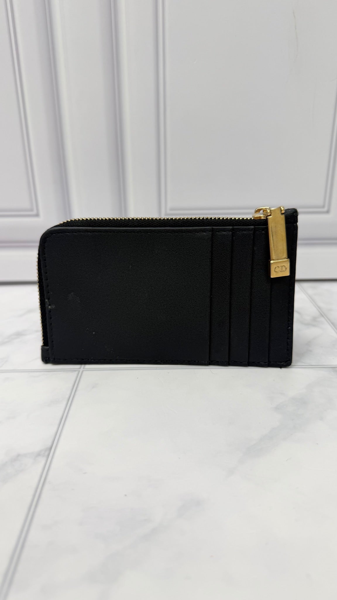 Christian Dior Black Leather Lady Dior Cosmos Zippy Card Case