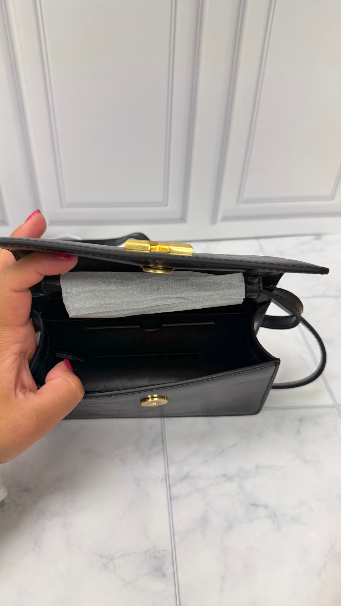 Off White Black Leather Crossbody 