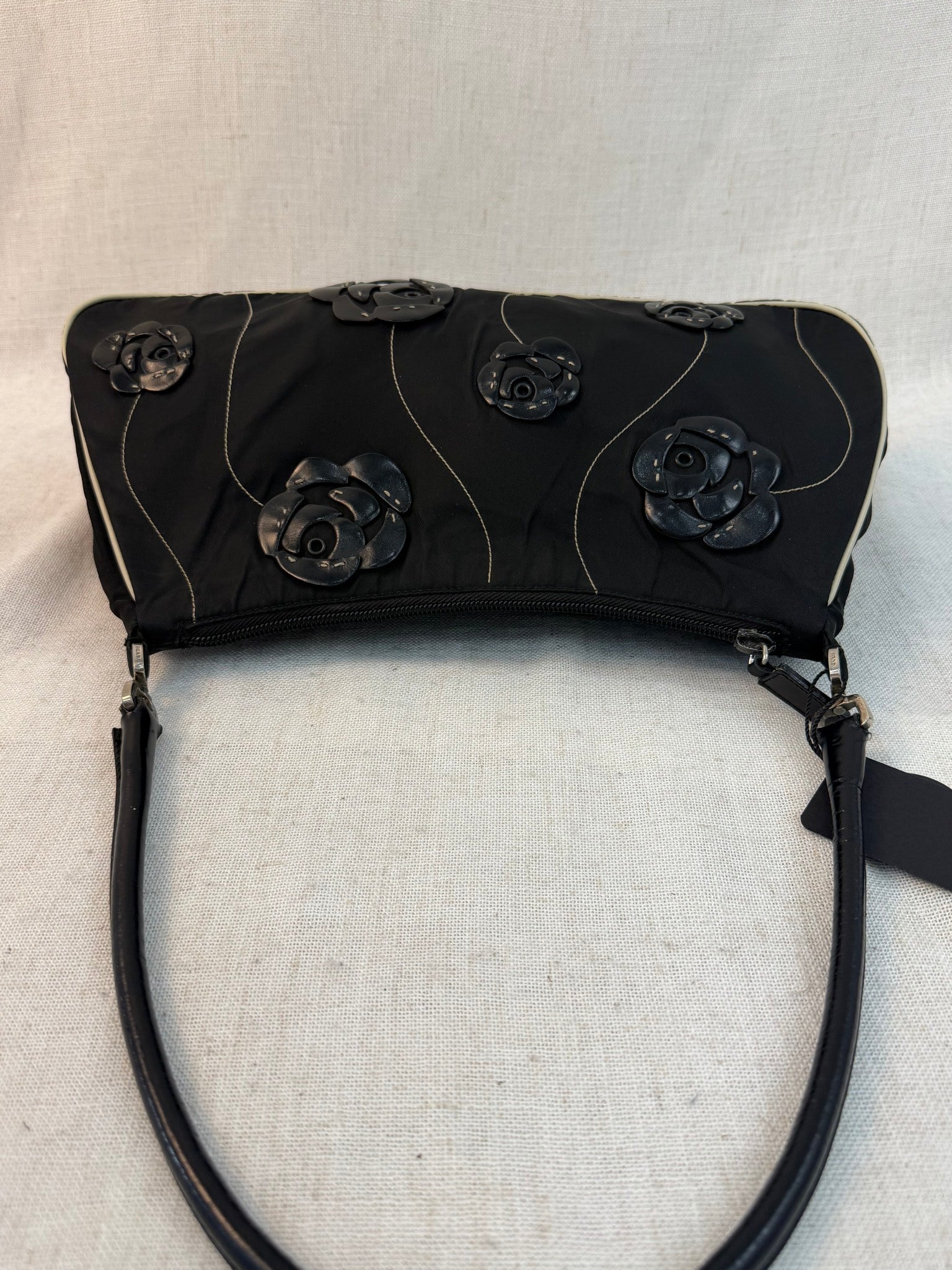 Prada Black Nylon Floral Tessuto Shoulder Bag