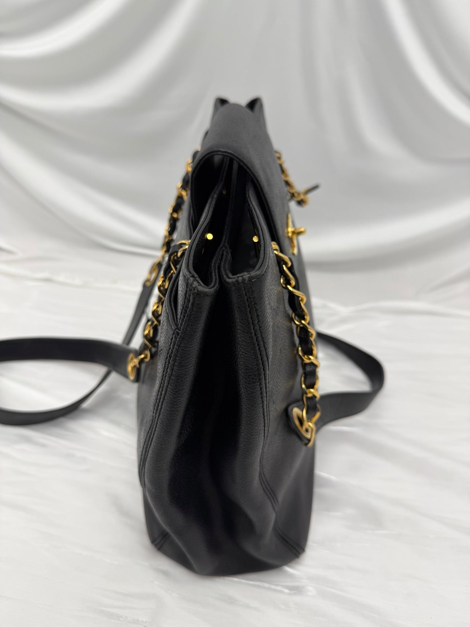 Chanel Black Caviar Leather 24K Chain Shoulder Tote