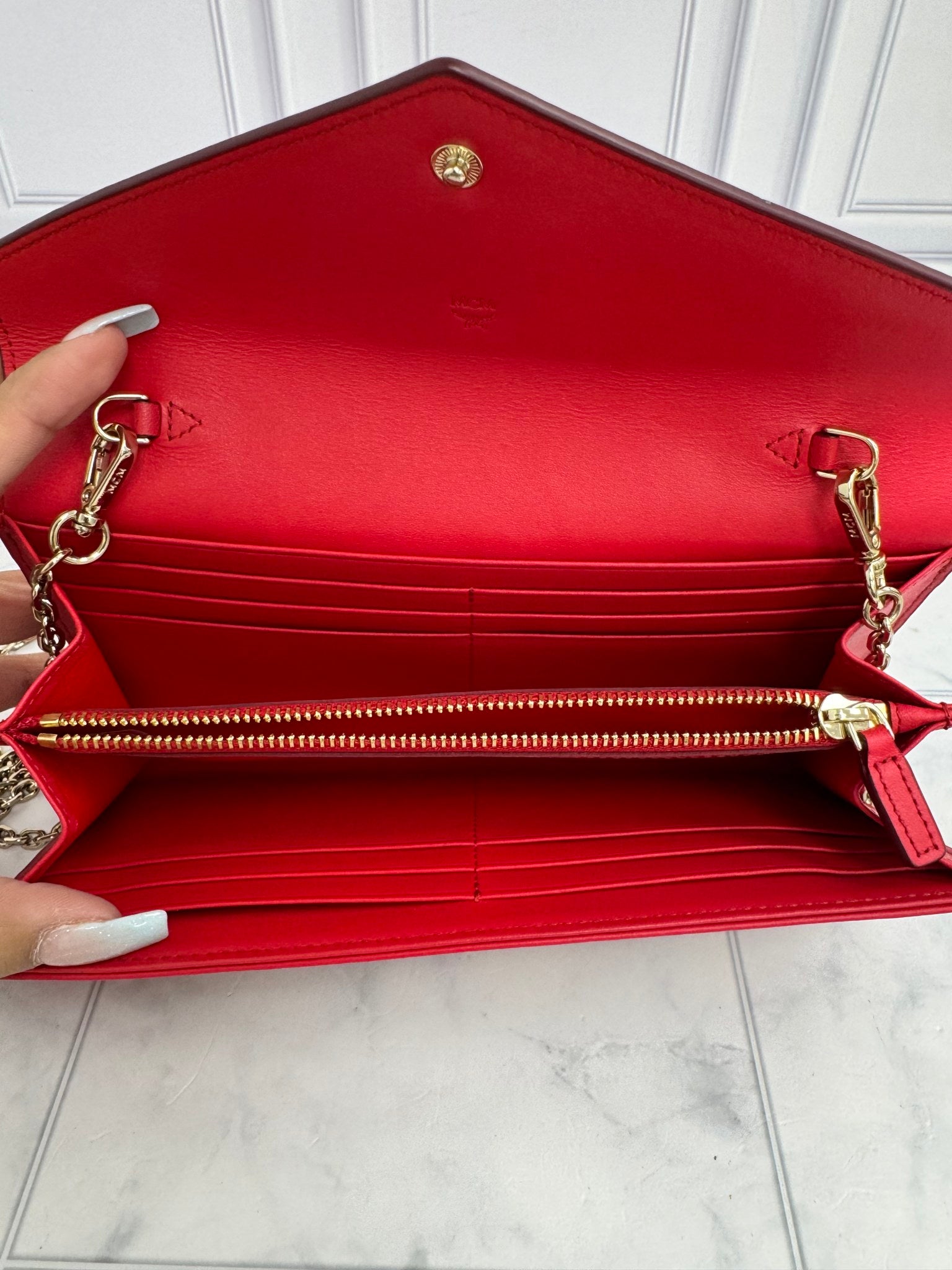 MCM Tricolor Leather Wallet On A Chain