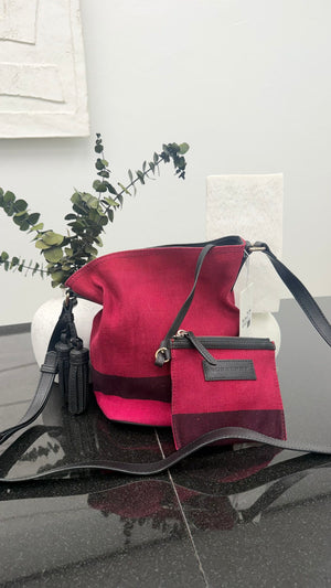 Burberry Maroon Canvas Ashby Bucket Crossbody Bag
