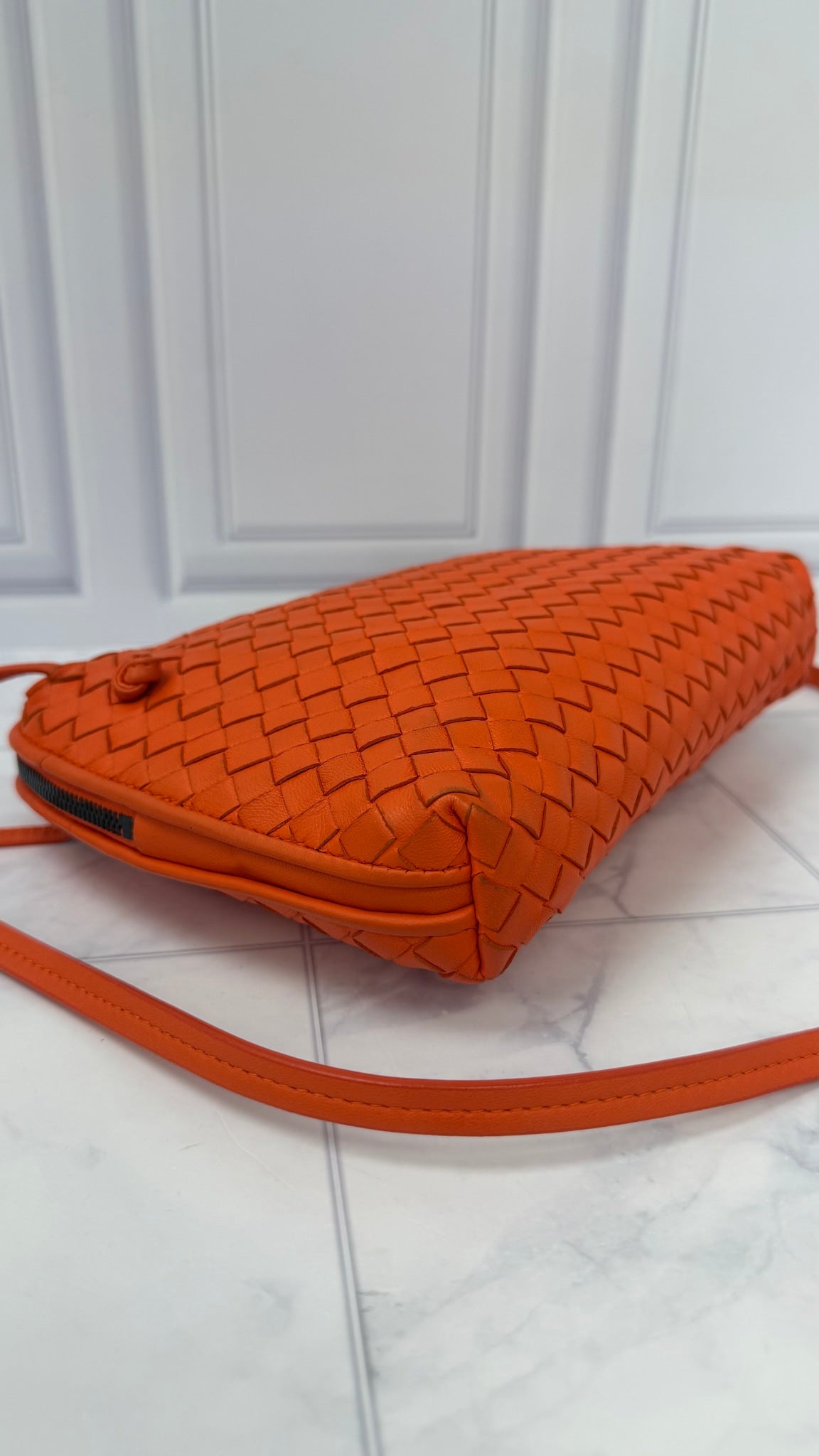Bottega Veneta Orange Nappa Intrecciato Leather Nodini Crossbody Bag 