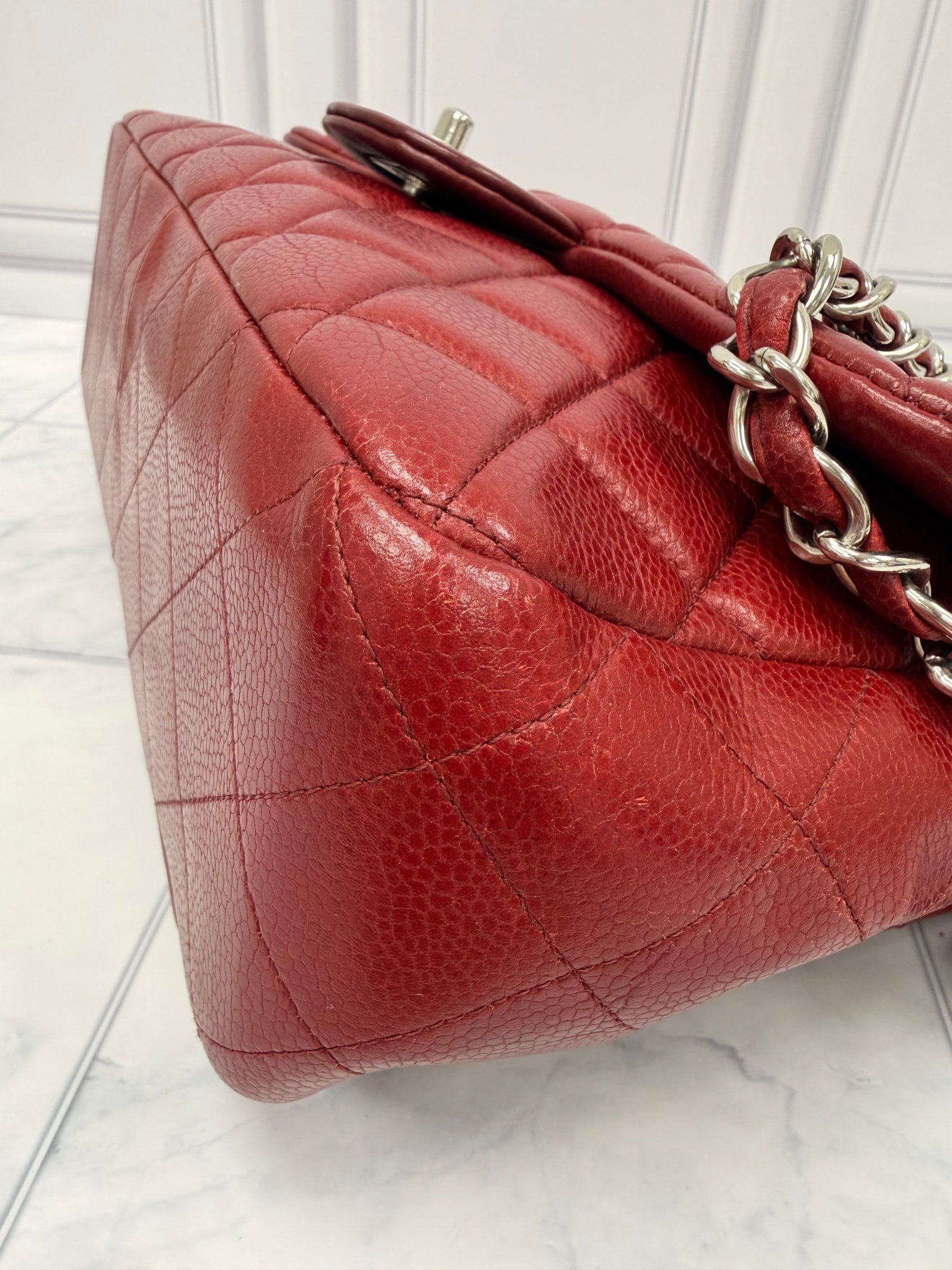 Chanel Burgundy Quilted Leather Classic Jumbo Flap Bag