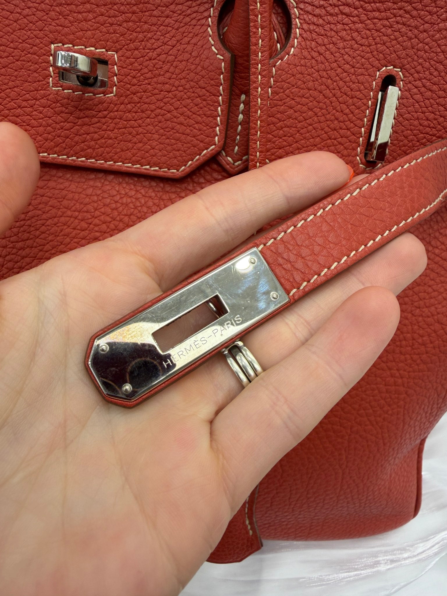 Hermes Sanguine Vache Clemence Leather Birkin 35