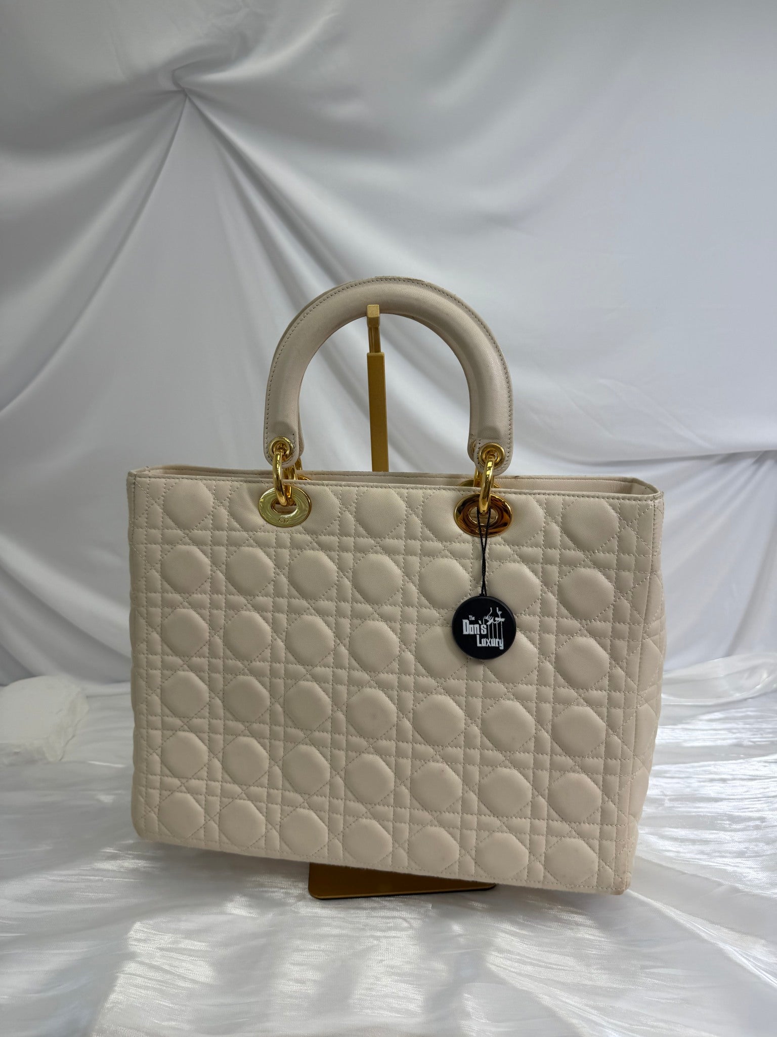 Christin Dior Cream Cannage Leather Large Lady Dior