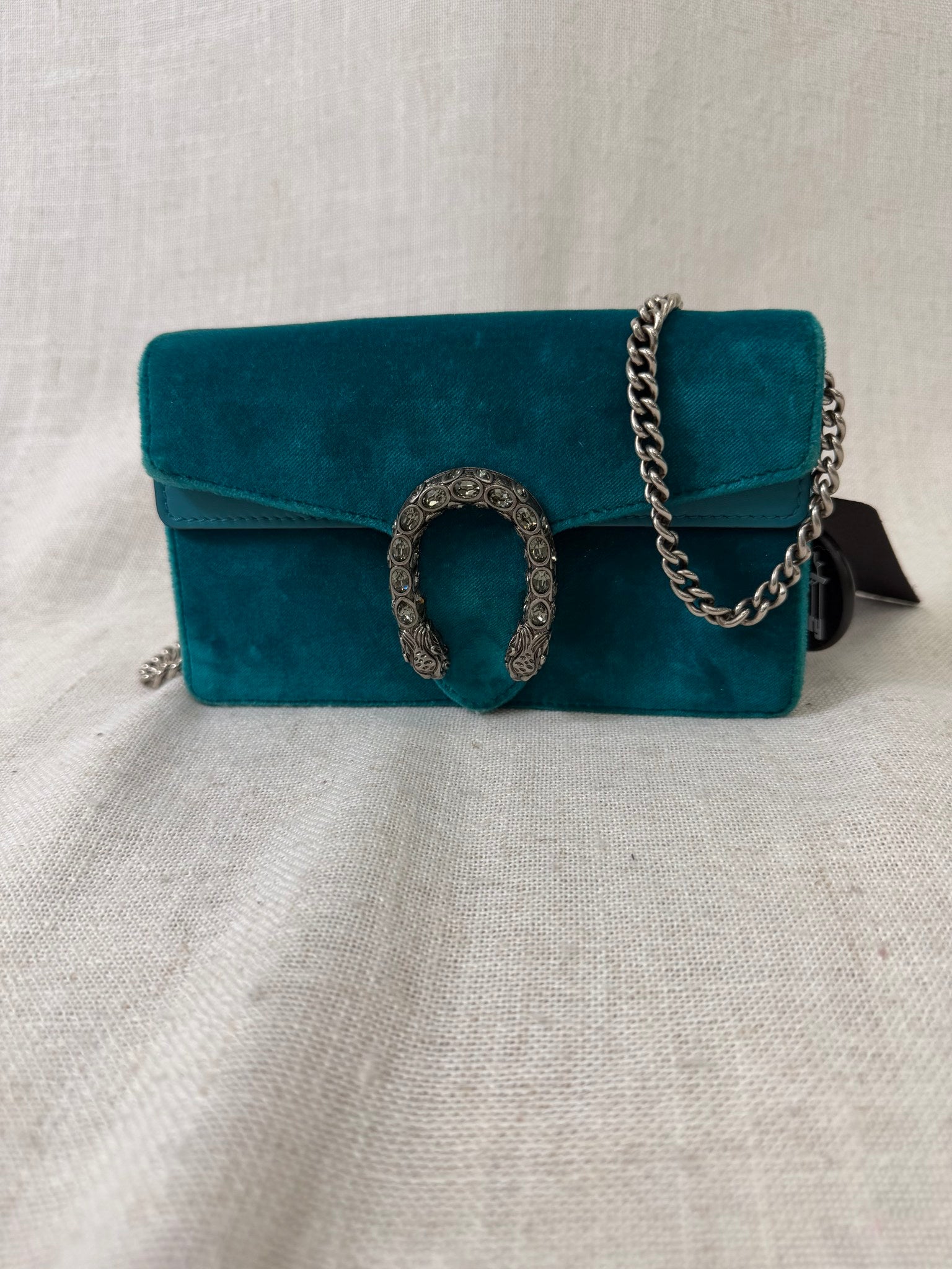 Gucci Turquoise Velvet Dionysus Super Mini Crossbody