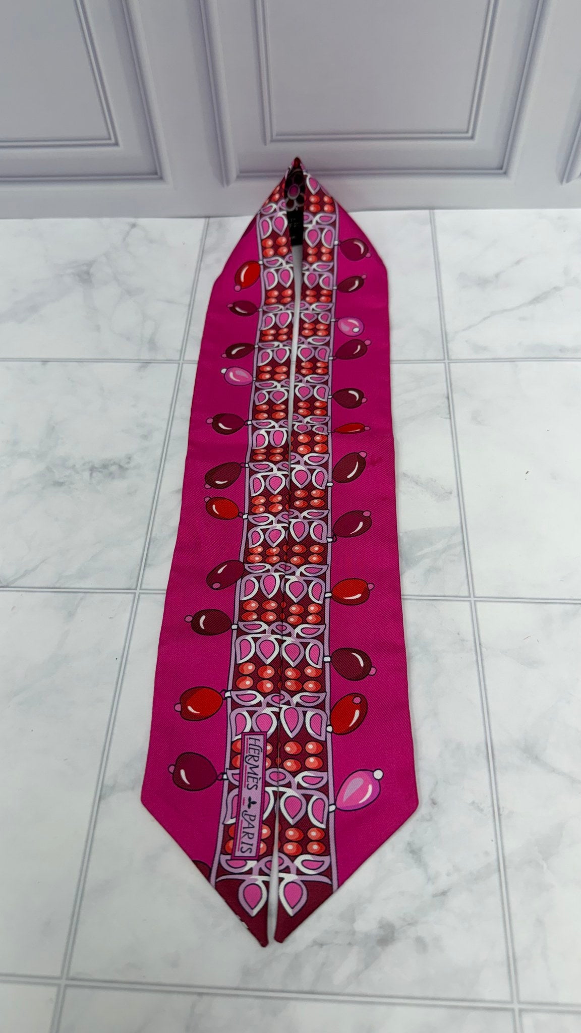 Hermes Pink And Red Silk Twilly