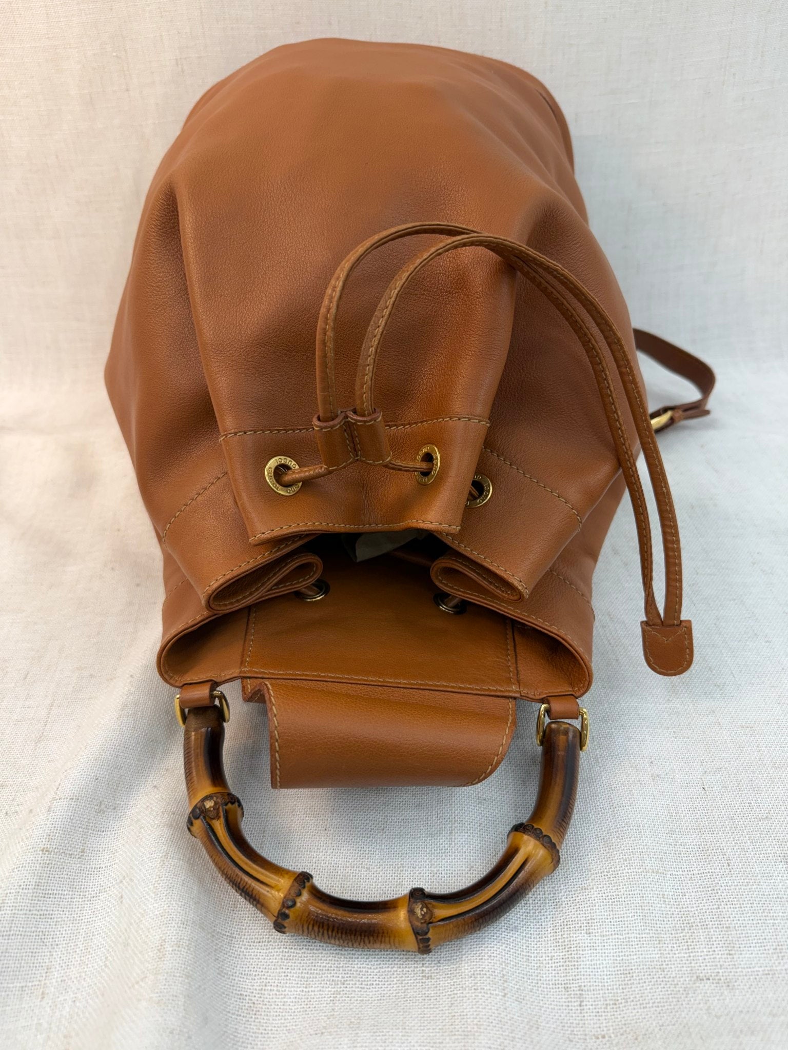 Gucci Brown Leather Bamboo Backpack