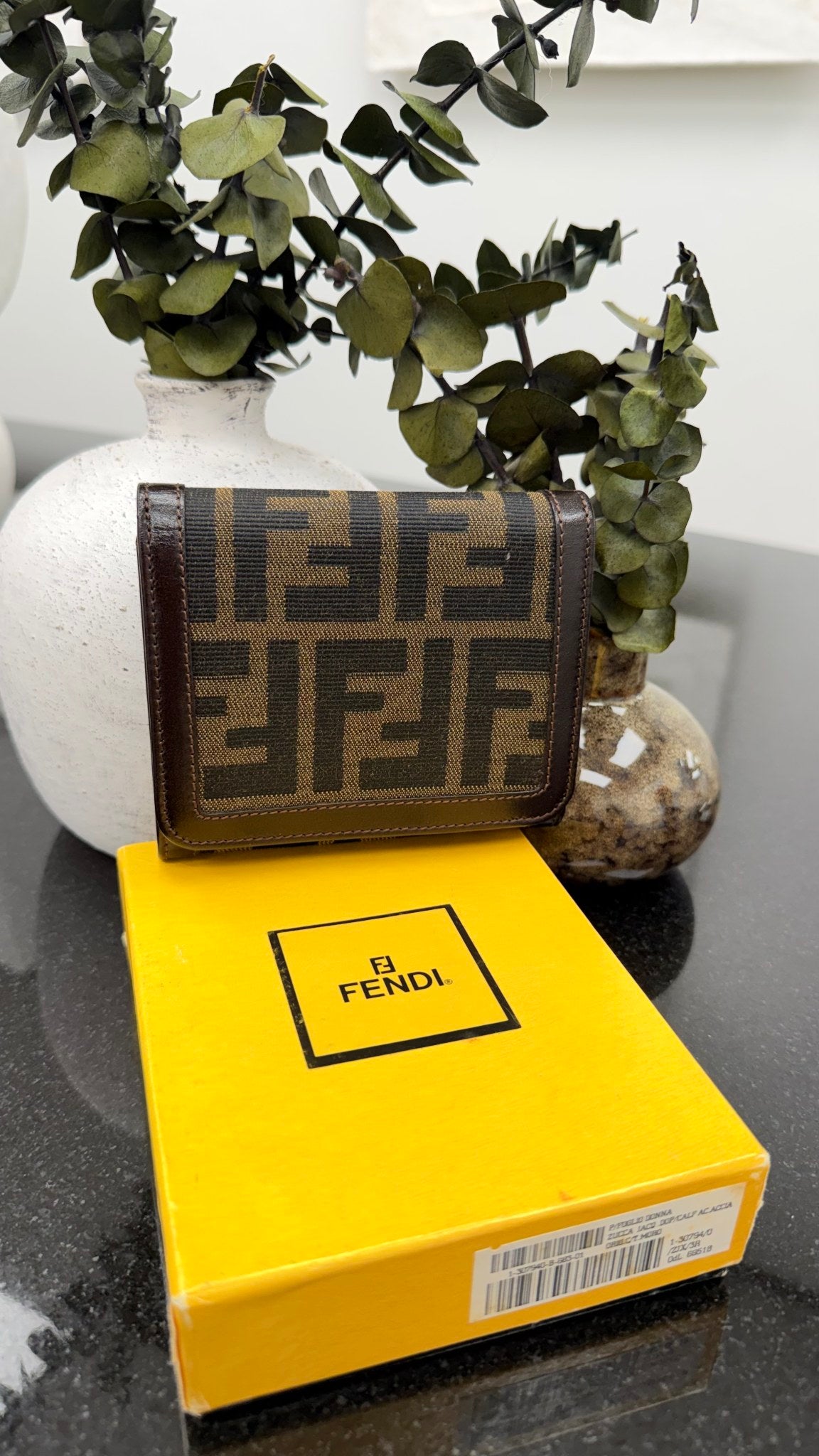 LIKE NEW - Fendi Brown Zucca Canvas Trifold Wallet 