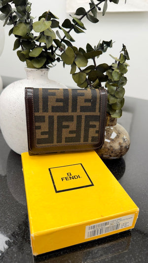 LIKE NEW - Fendi Brown Zucca Canvas Trifold Wallet