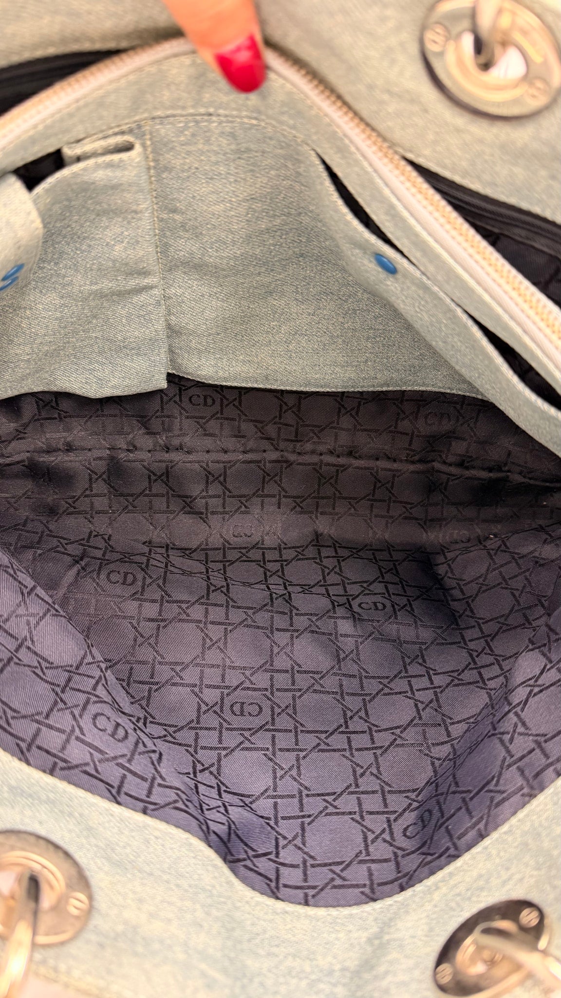 Christian Dior Denim Cannage Large Lady Dior Handbag