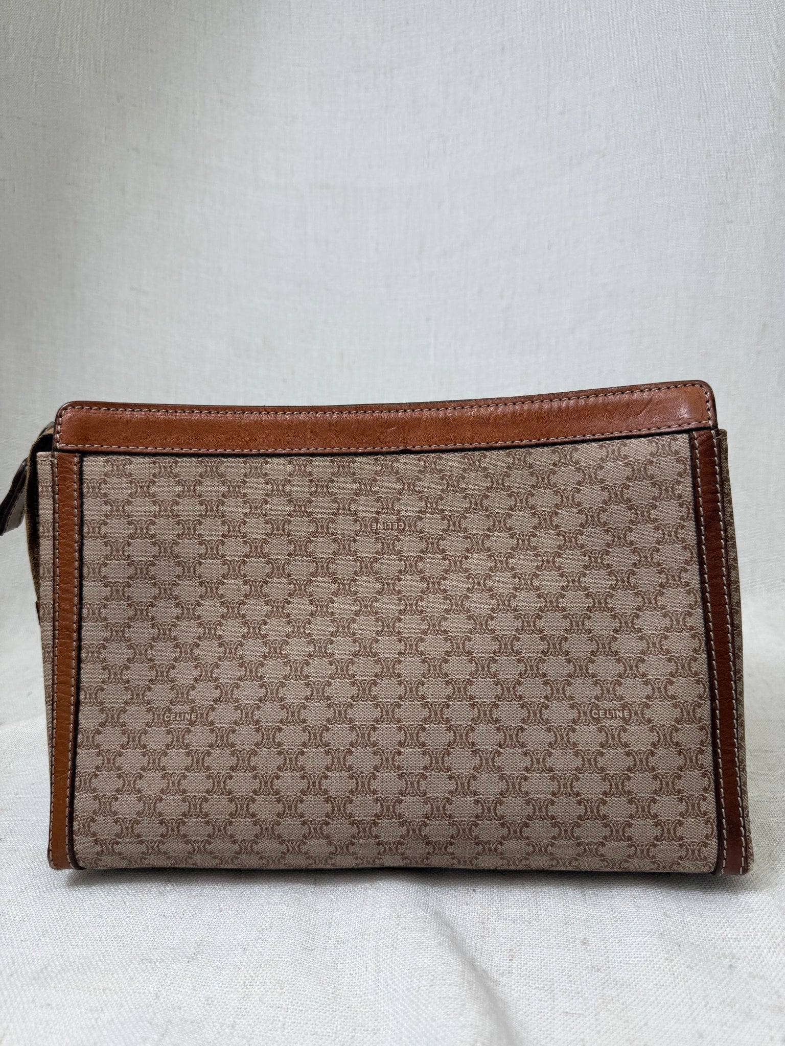 Celine Beige Coated Canvas Macadam Travel Pouch