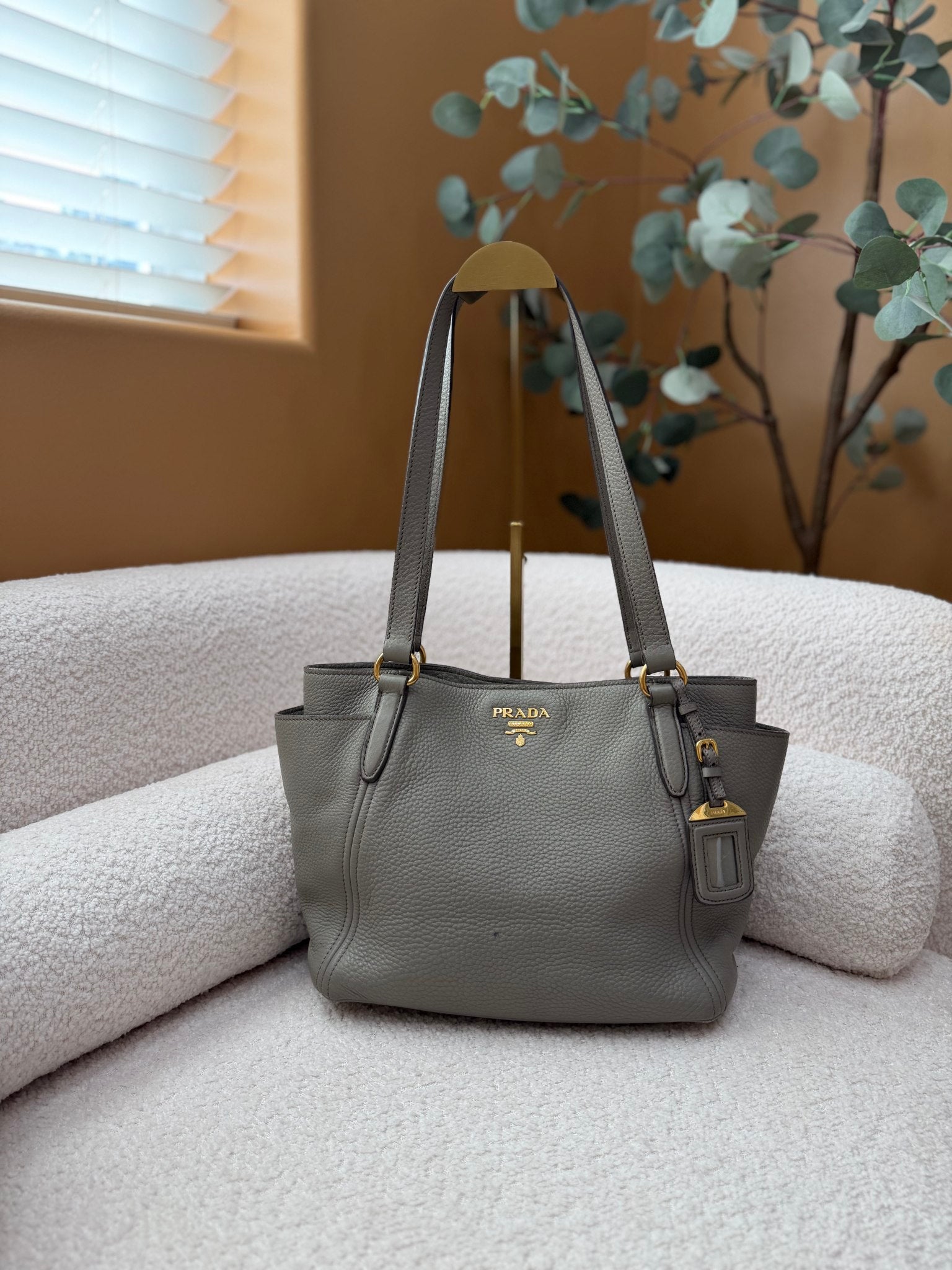 Prada Grey Leather Tote Bag