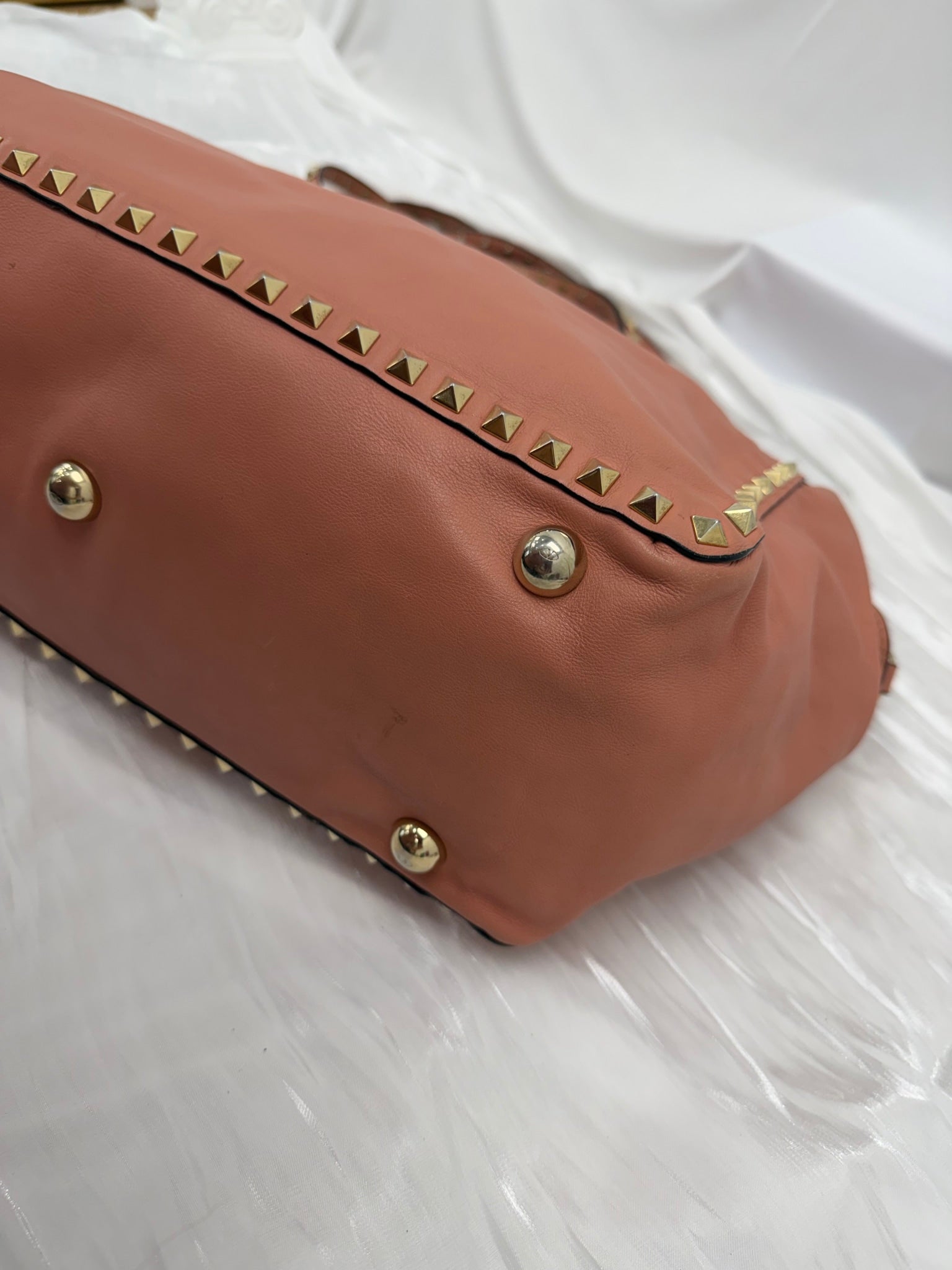 Valentino Salmon Leather Medium Rockstud Shoulder Tote