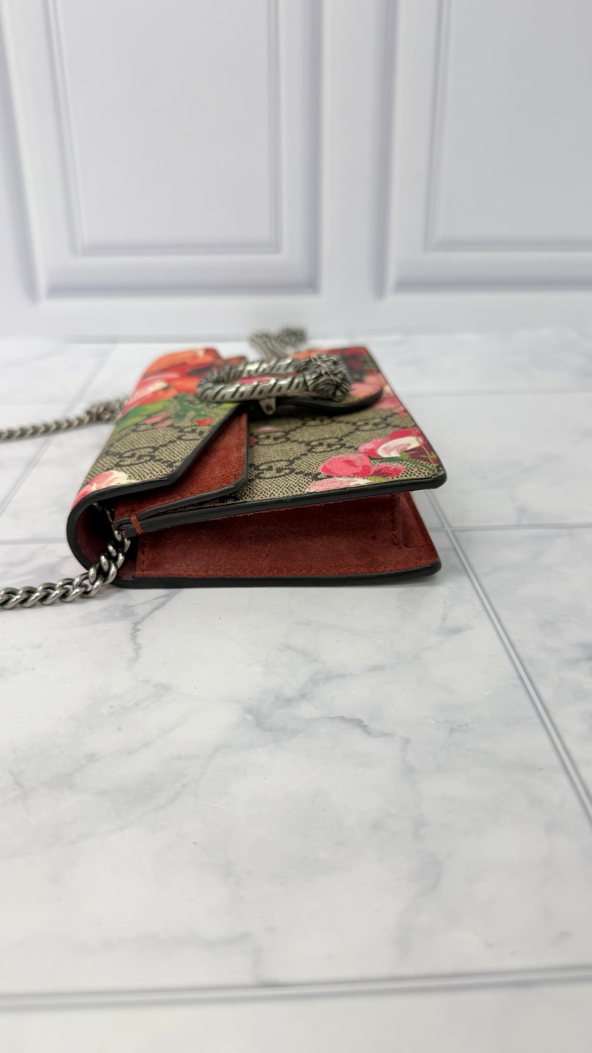 Gucci Pink GG Supreme Blooms Dionysus Super Mini Chain Crossbody Bag 