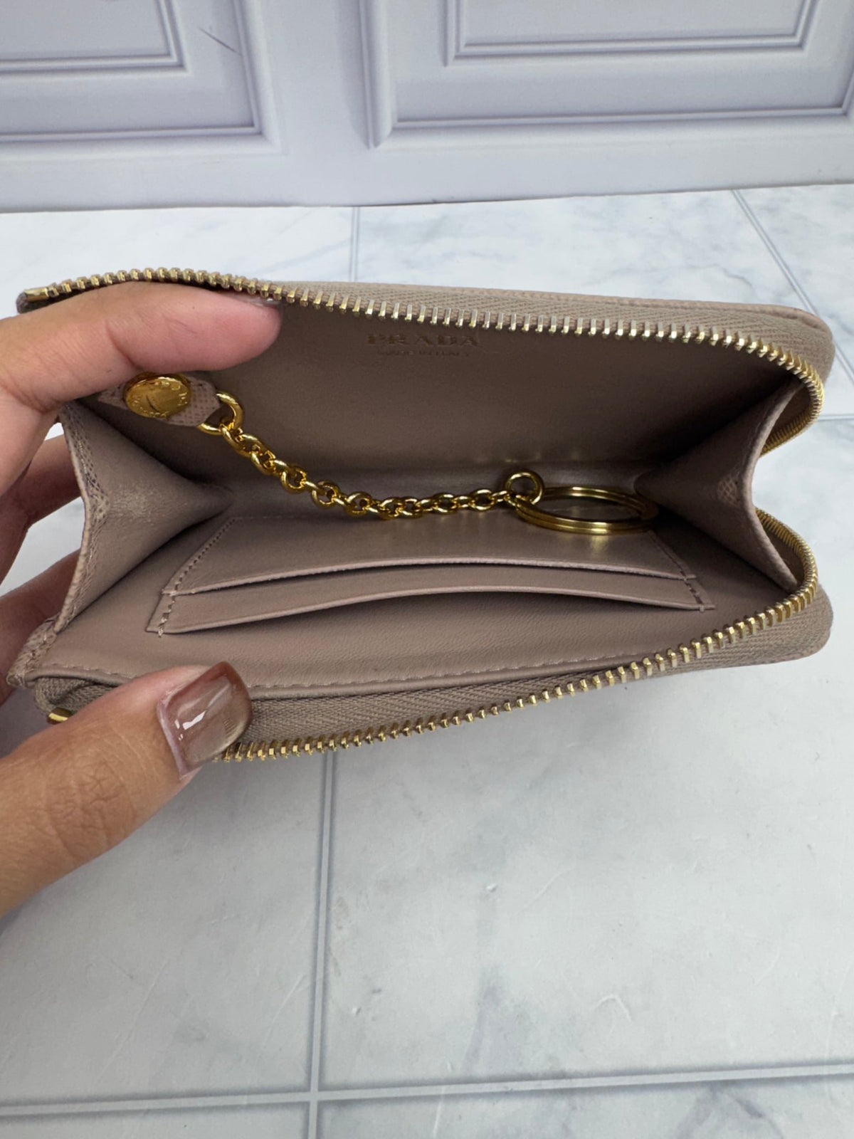 Prada Nude Saffiano Leather Compact Zippy Wallet