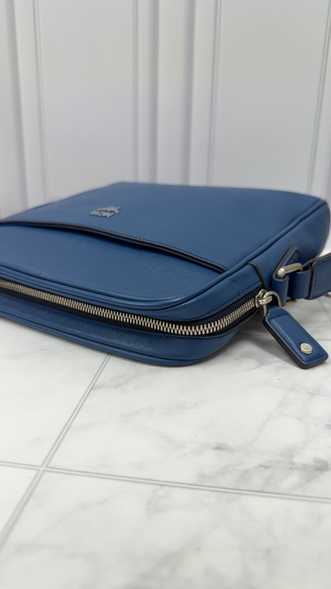 MCM Blue Leather Messenger Bag