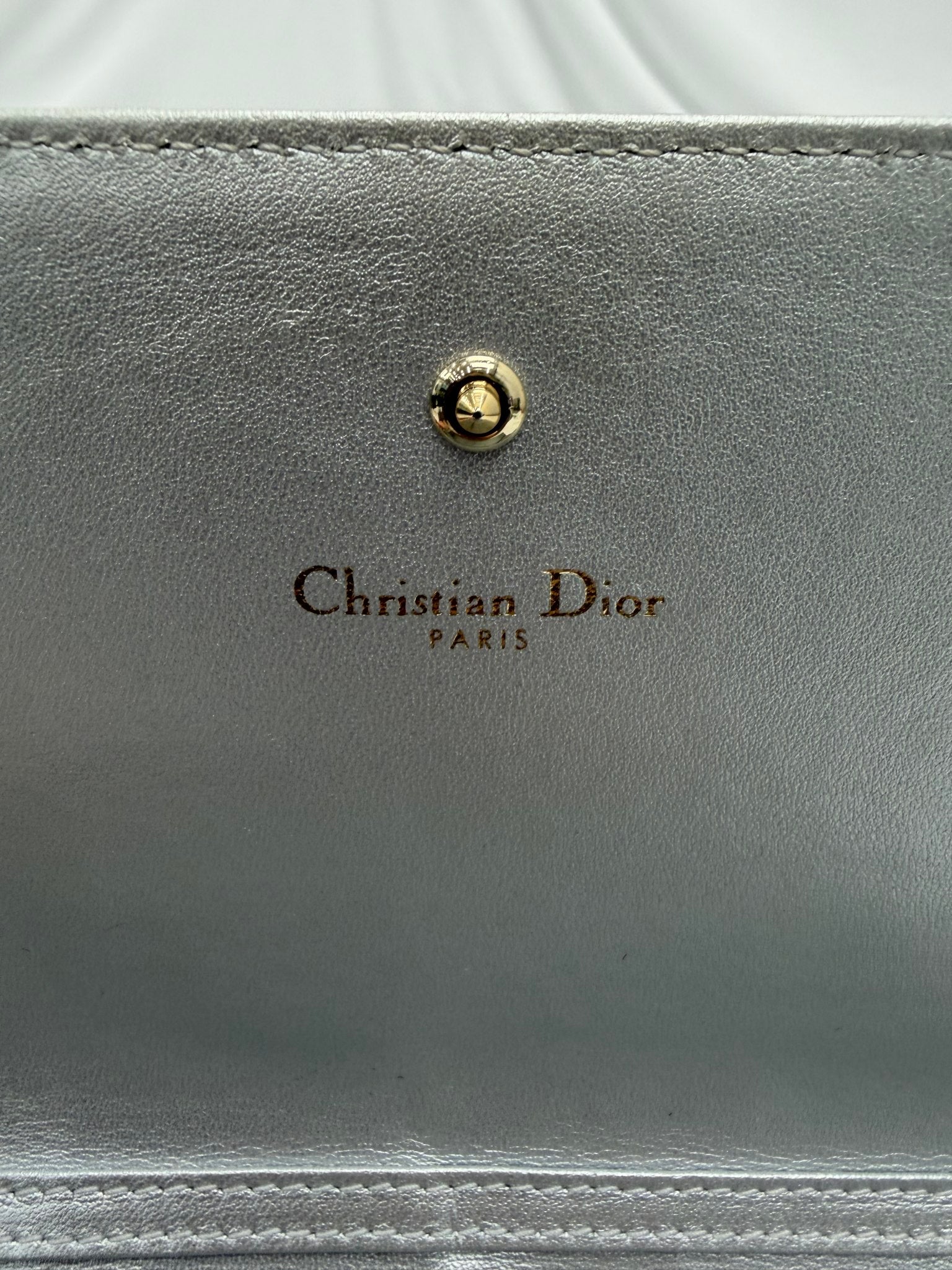 Christian Dior Silver Leather Diorama Wallet on a Chain