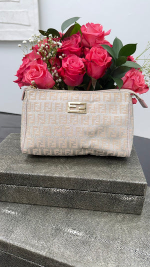 Fendi Metallic Silver & Dusty Pink Zucca Canvas Pouch