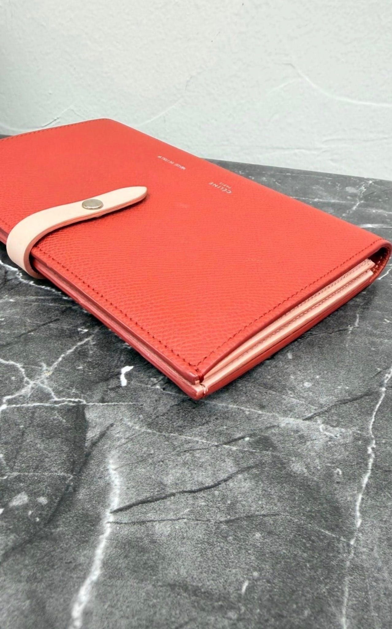Celine Red & Pink Leather Travel Snap Wallet