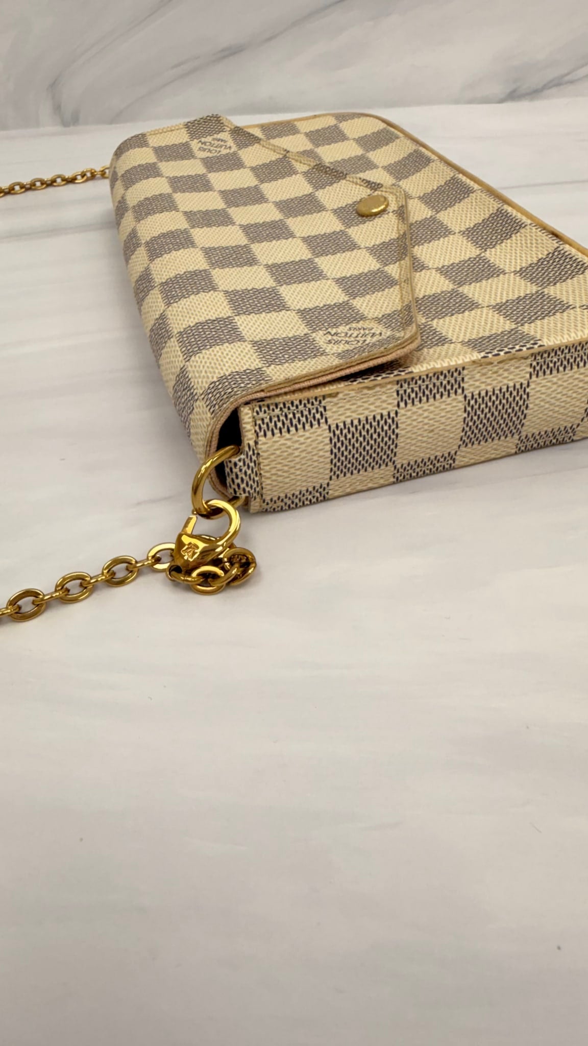Louis Vuitton Damier Azur Pochette Felicie Chain Crossbody Bag 