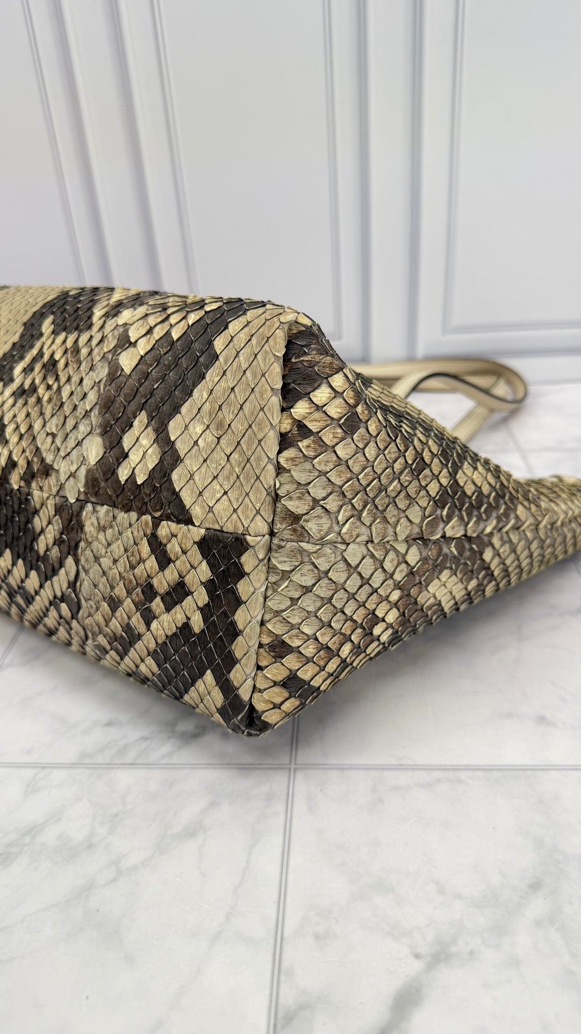 Gucci Snakeskin  & Beige Woven Leather Shoulder Tote