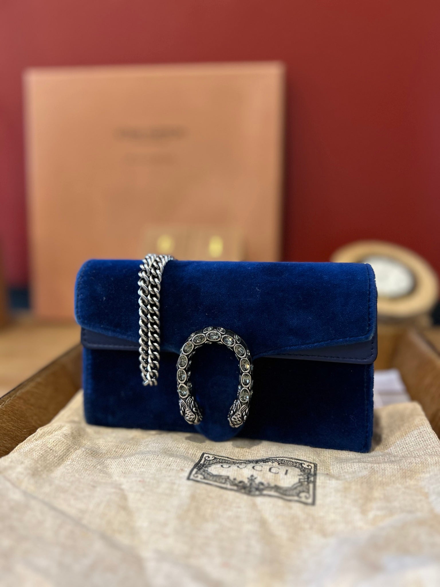 Gucci Blue Velvet Mini Dionysus Super  Crossbody Bag