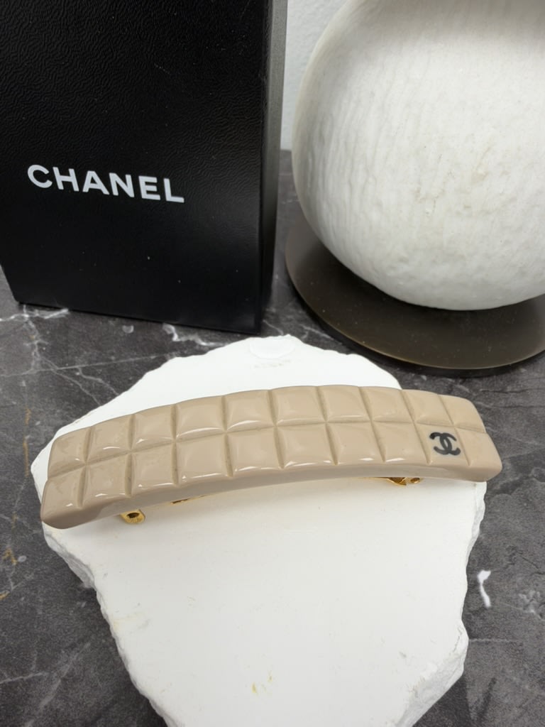 Chanel Beige Chocolate Bar CC Hair Barrette