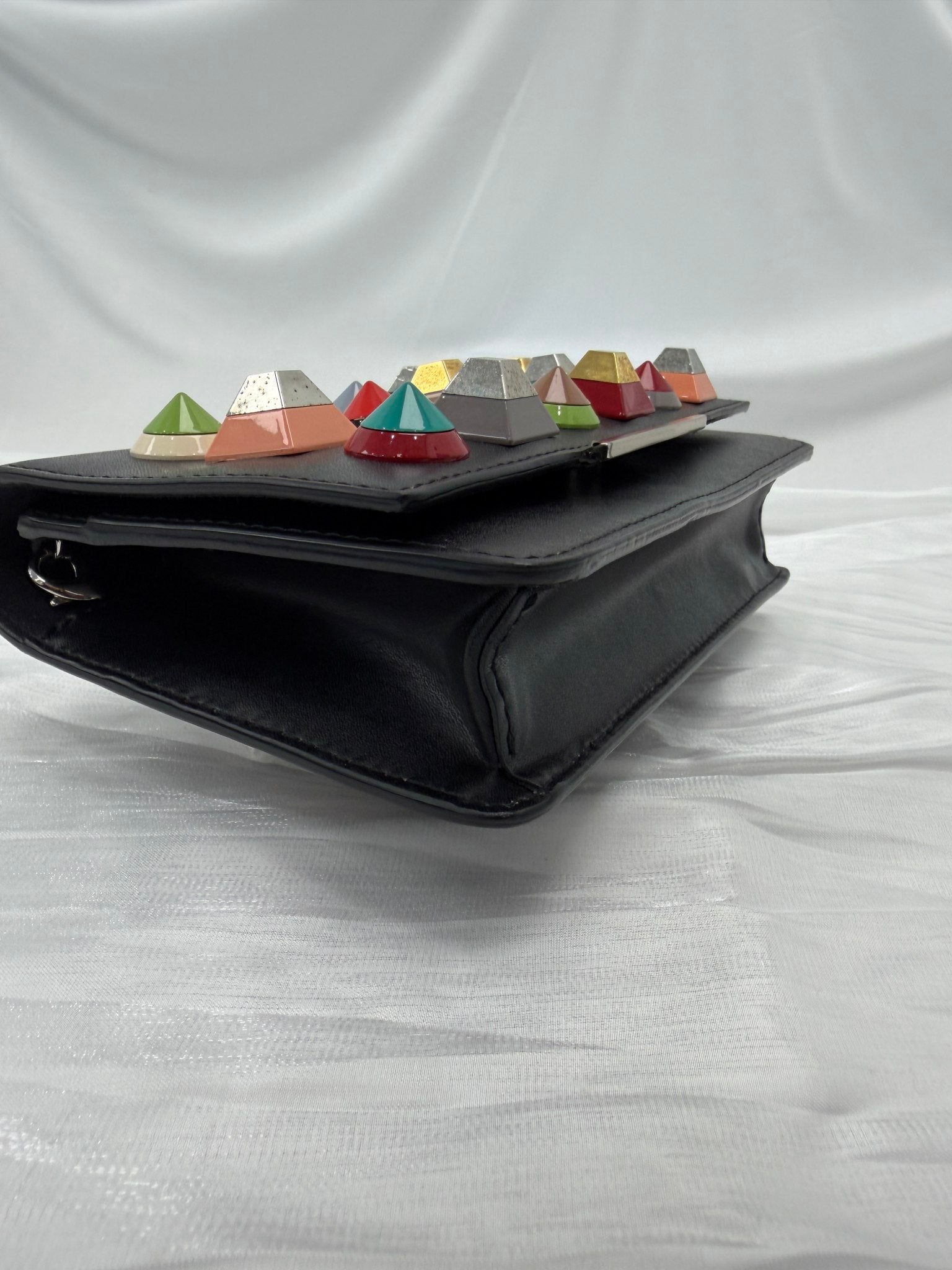 Fendi Black Leather Studded Chain Crossbody 