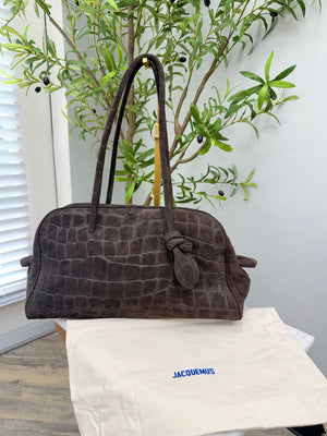 BRAND NEW - Jacquemus Chocolate Brown Croc Embossed Suede Leather Le Turismo Shoulder Bag