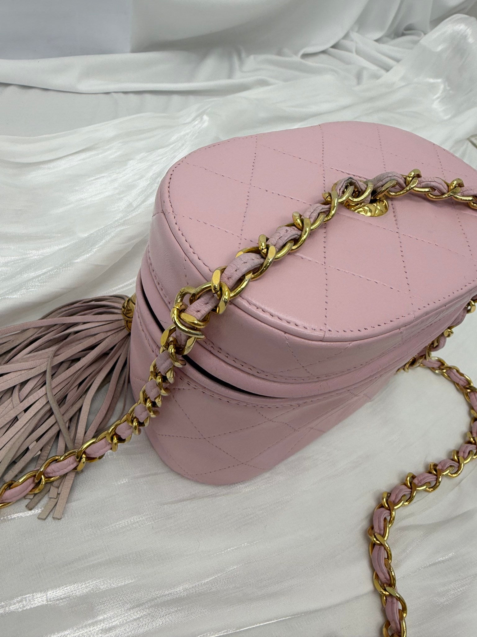 Chanel Pink Quilted Lambskin Round Vanity Bag