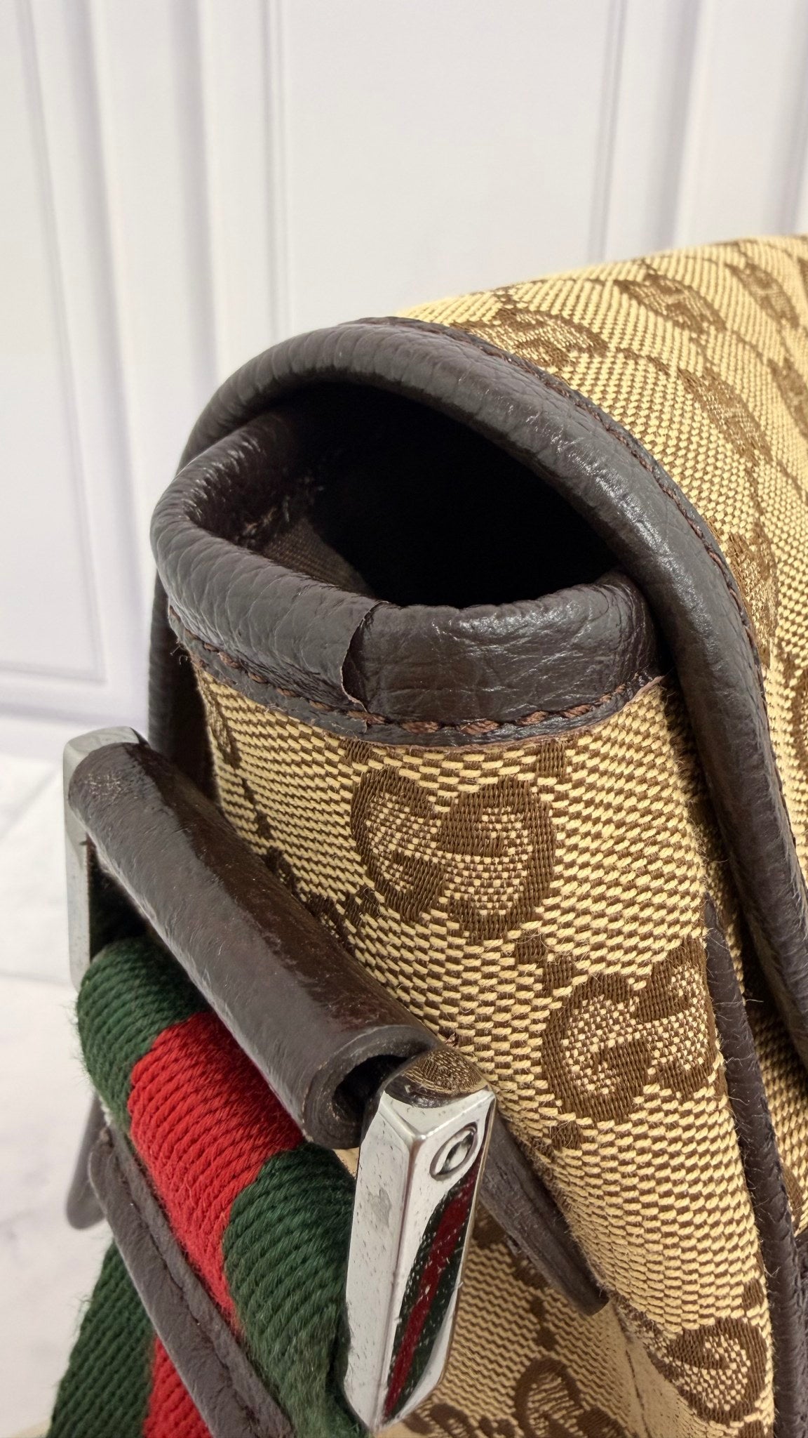 Gucci Monogram Canvas GG Web Flap Messenger Bag